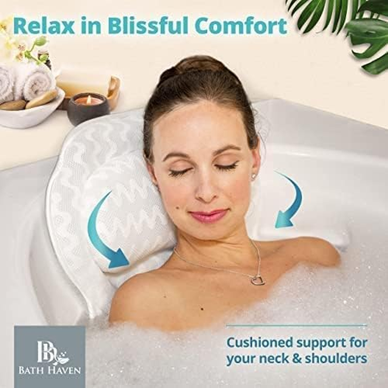 Bath Haven Luxurious Bath Pillow for Women & Men :: Ergonomic Bathtub Cushion for Neck, Head & Shoulders :: with Quiltedair Mesh for Breathable Comfort :: Includ Luxury Escape Gray Chevron