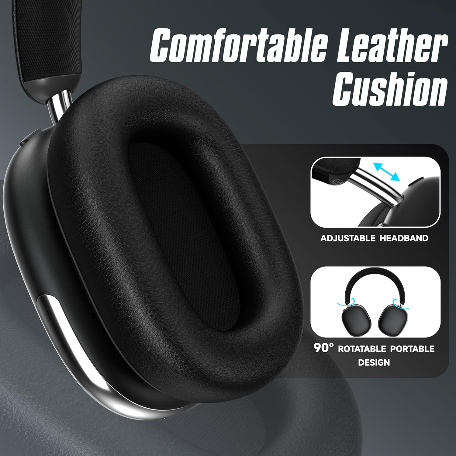 Freepods 120H Playtime Bluetooth ANC/ENC Pro-Level Active Noise Cancelling Over-Ear Headphones Wireless, Headphones with Built-In Microphone Type-C Charging for Call Travel Sports Gym (Black) image number 4