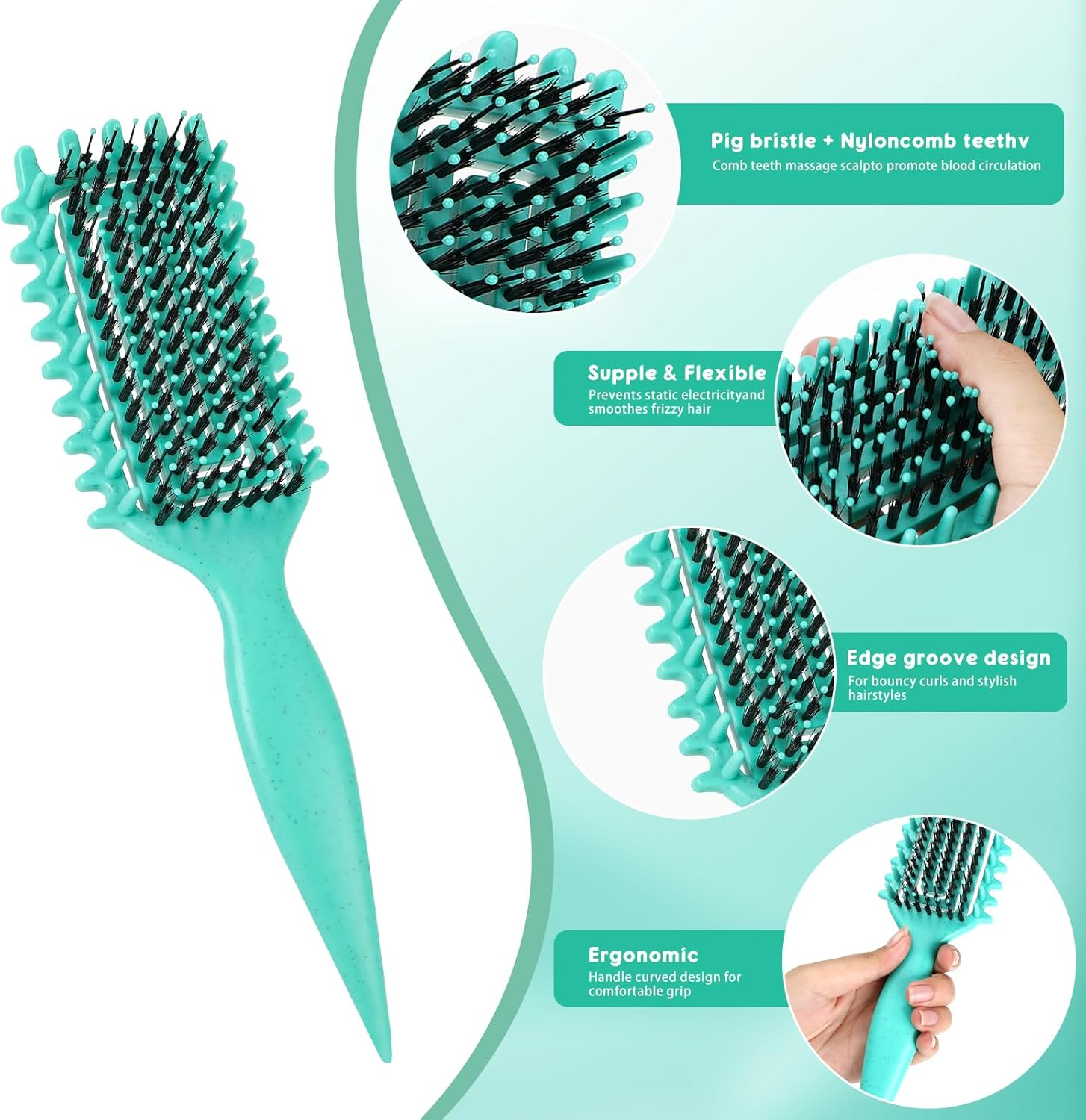 Zikenis Curling Brush, Curly Hair Brush, Define Styling Brush, Curly Hair Brush, for Women, Men and Children, Trendy Curl Hairstyles, for Combing and Shaping (Green) image number 1