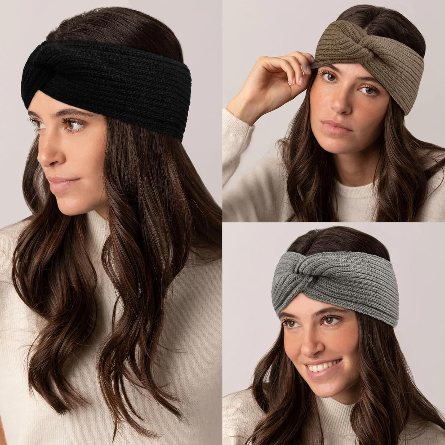 WOVOWOVO Pack of 4 Women'S Winter Headbands, Knitted Girls Women Headbands, Hair Band, Wide Warm Ear Warmers, Elastic Crochet Hair Bands, Fleece Lining, Twisting Headband, Hair Accessories, Headband image number 1