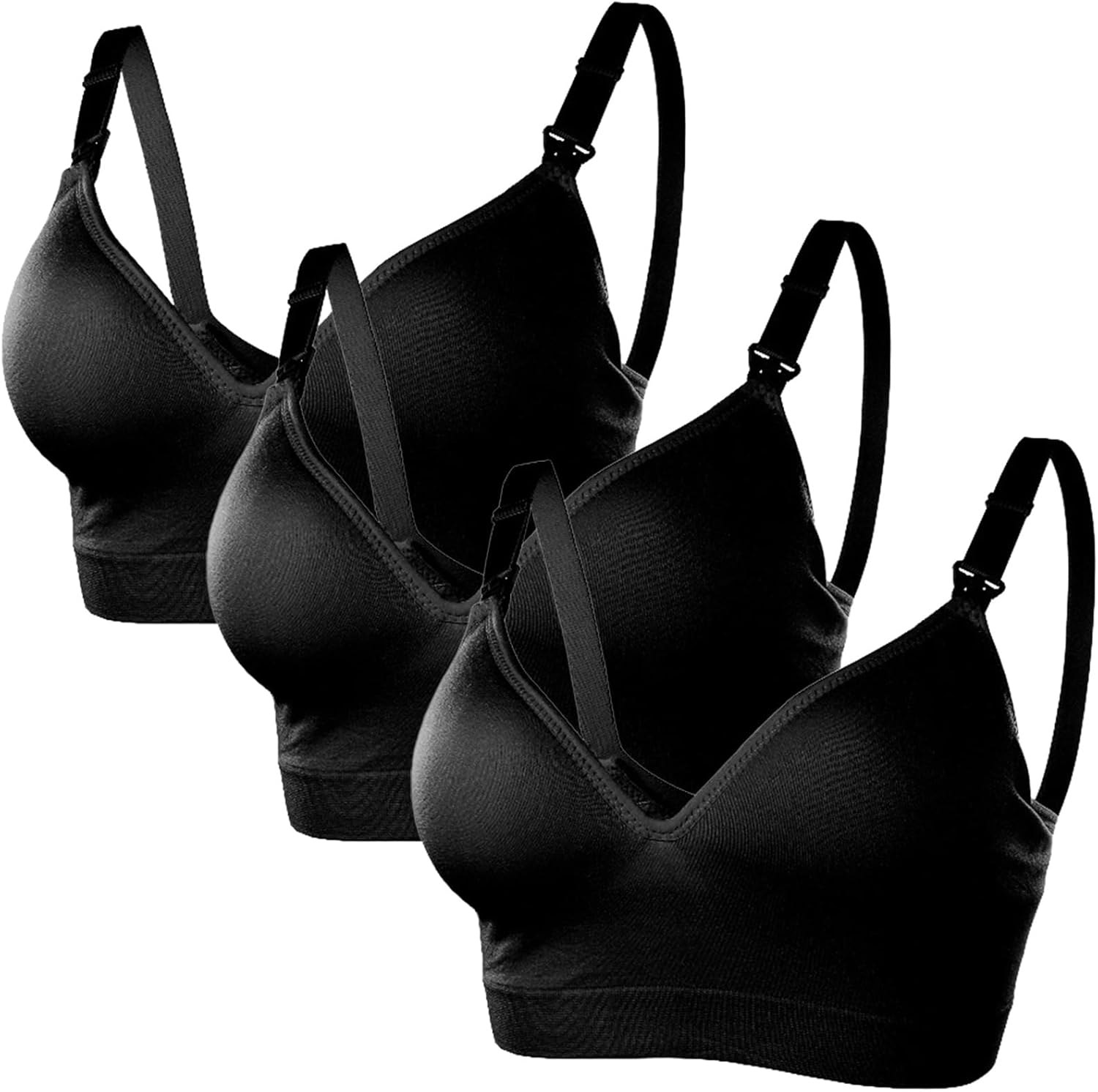 Dress Cici Premium Nursing Maternity Bra - V Plunge Full Coverage Non-Wired Wireless, 3 Pack