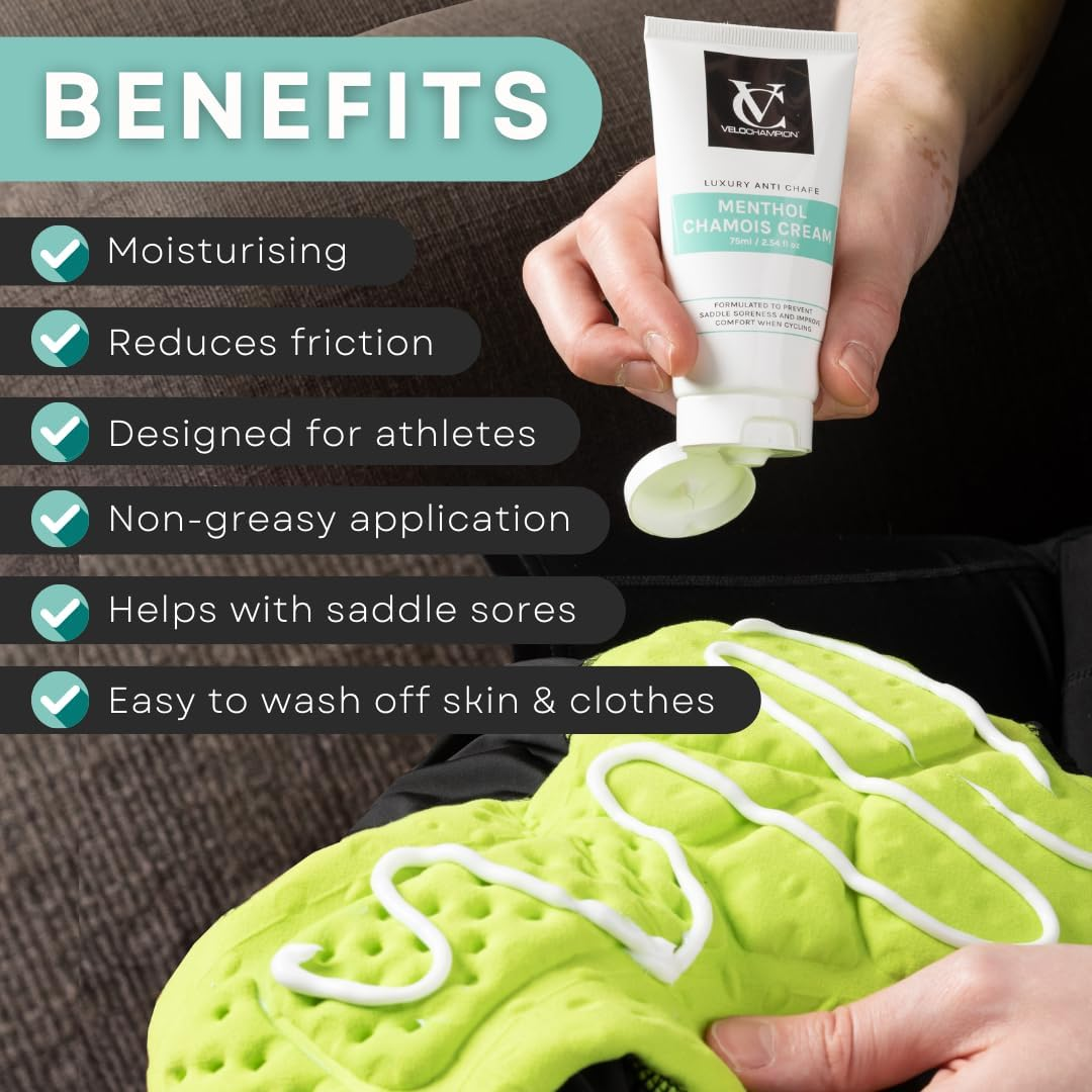 Velochampion Luxury Chamois Cream for Cyclists, Runners and Athletes | Vegan, Cooling, Hydrating anti Chafing Cream| Reduces Friction and Rubbing | Suitable for Men & Women image number 5