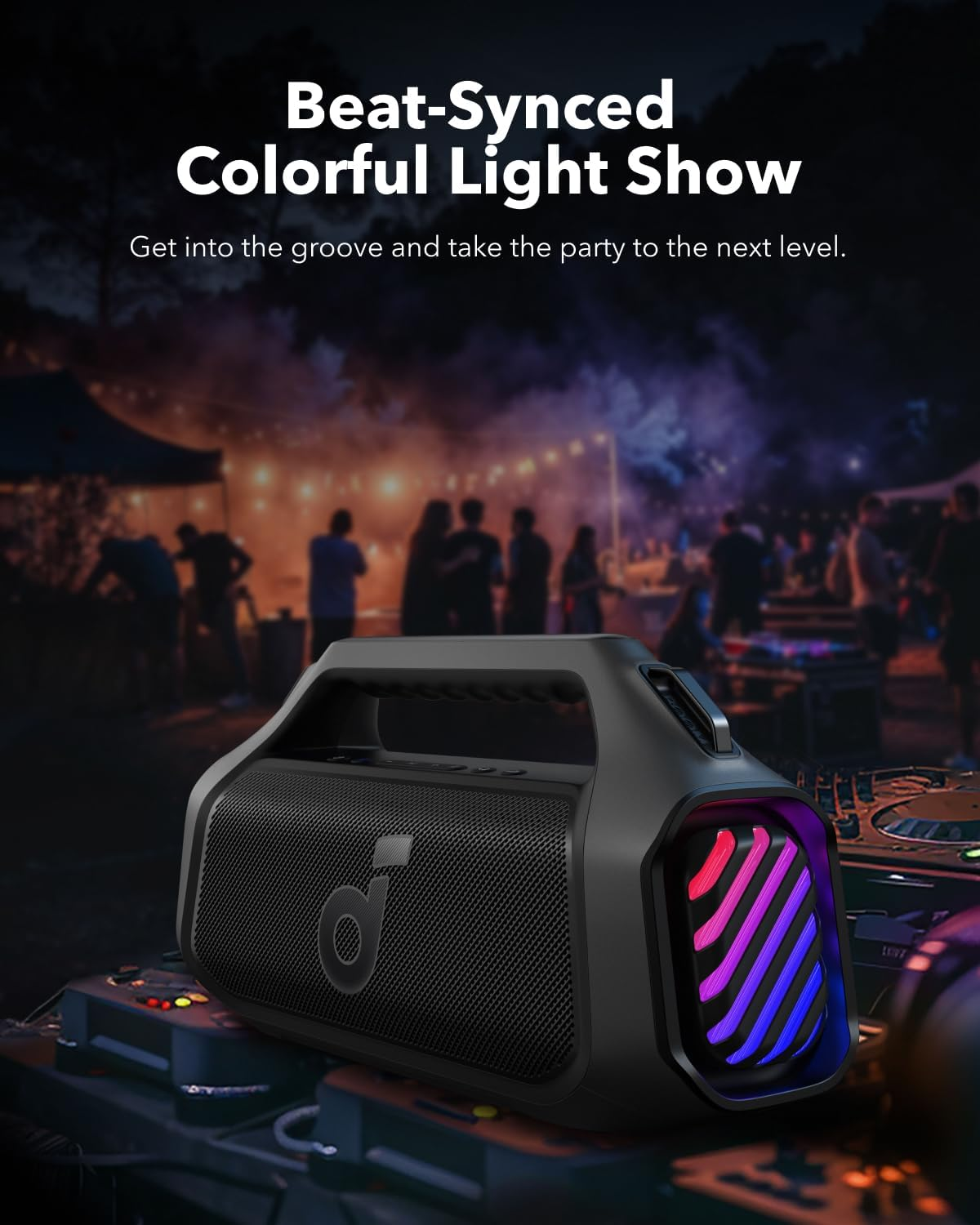 Soundcore Boom 2 plus Outdoor Speaker, 140W, 2+2 Channel, Bassup 2.0, 20H, Fast Charge, IPX7 Waterproof, RGB Lights, USB-C, Power Bank, BT 5.3, Portable Bluetooth Speaker, Camping, Beach, Backyard