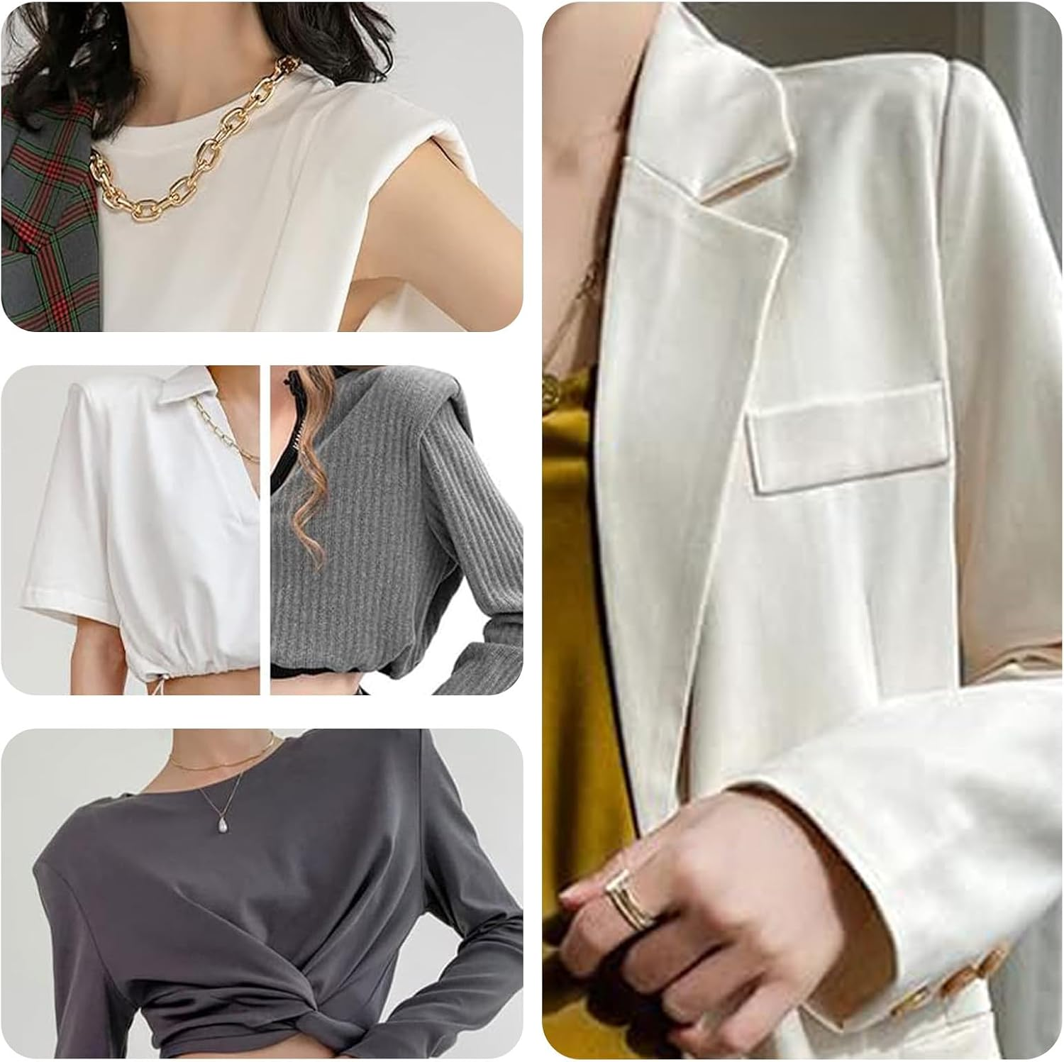 4 Pairs Set-In Shoulder Pads 1.5Cm Thickening - Premium Foam Padding for Women'S Blazer Suit & Jacket Sewing Supplies - Breathable Sponge Pads for Sloping/High/Low Shoulders (Black & White) image number 5