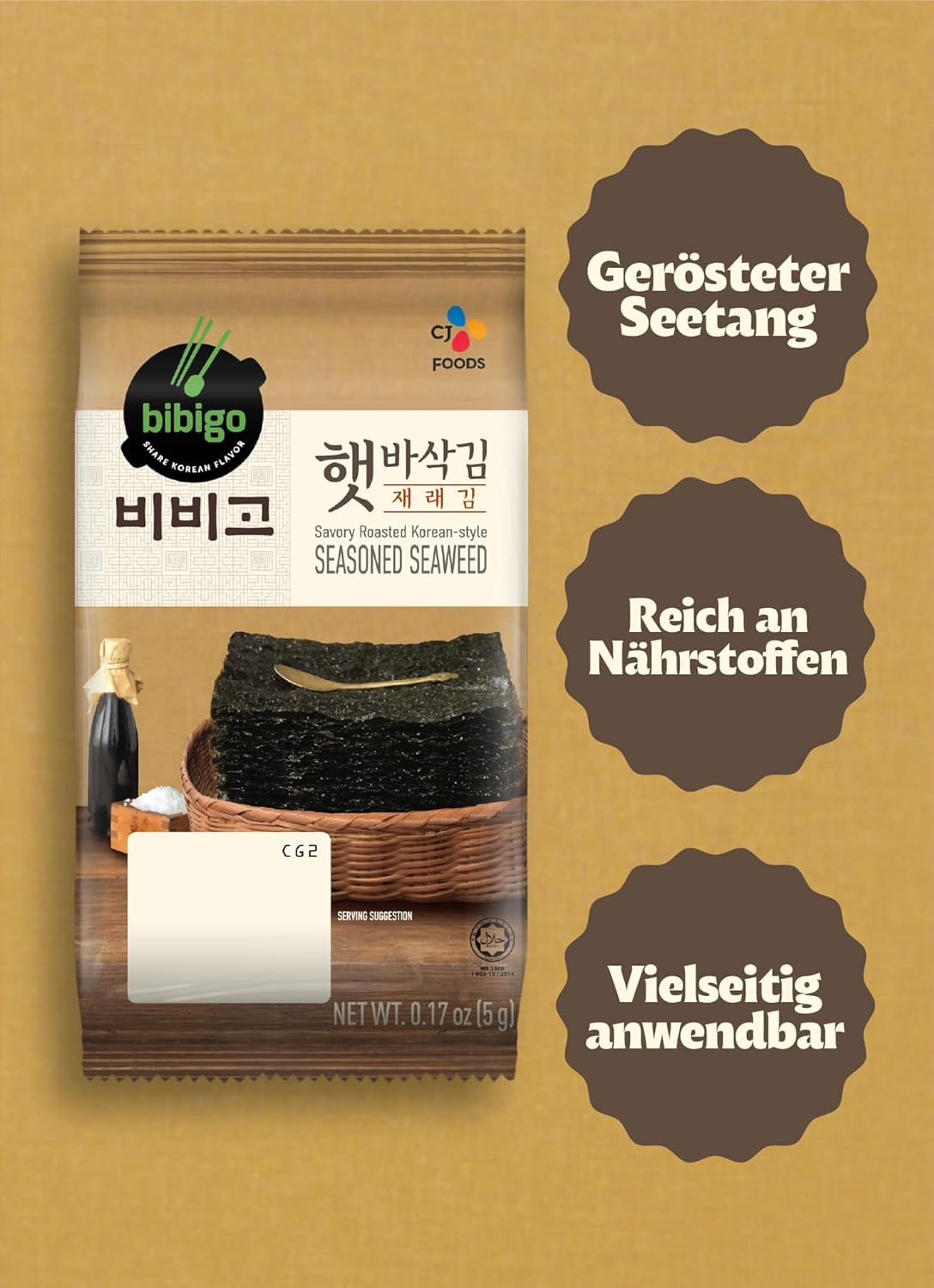 BIBIGO Roasted Nori Seaweed Pack of 12