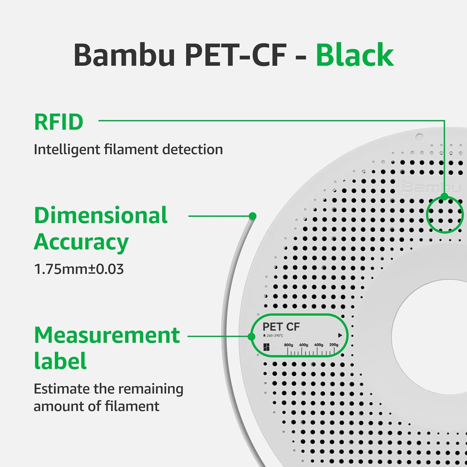 Bambu Lab PET-CF 3D Printer Filament, Low Moisture Absorption 1.75Mm 3D Printing Filament, High Dimensional Stability & Exceptional Thermal Resistance 3D Print Material with Reusable Spool, 1Kg Black image number 5