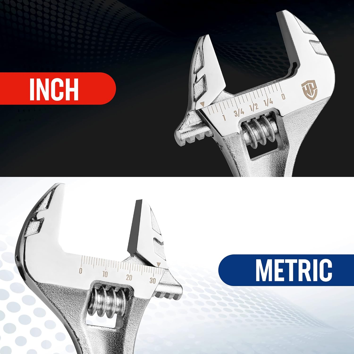 WORKPRO Adjustable Wrench, 8-Inch Heavy Duty Spanner with Inch/Metric Scale, Premium Cr-V Steel, Chrome Plated image number 6