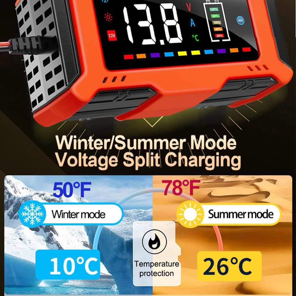 Augoing Battery Charger for 12V6A Lead Acid and 14.6V Lithium (Lifepo4) Battery, Automatic Car Battery Maintainer Trickle Charger and Desulfator with Temperature Compensation image number 1