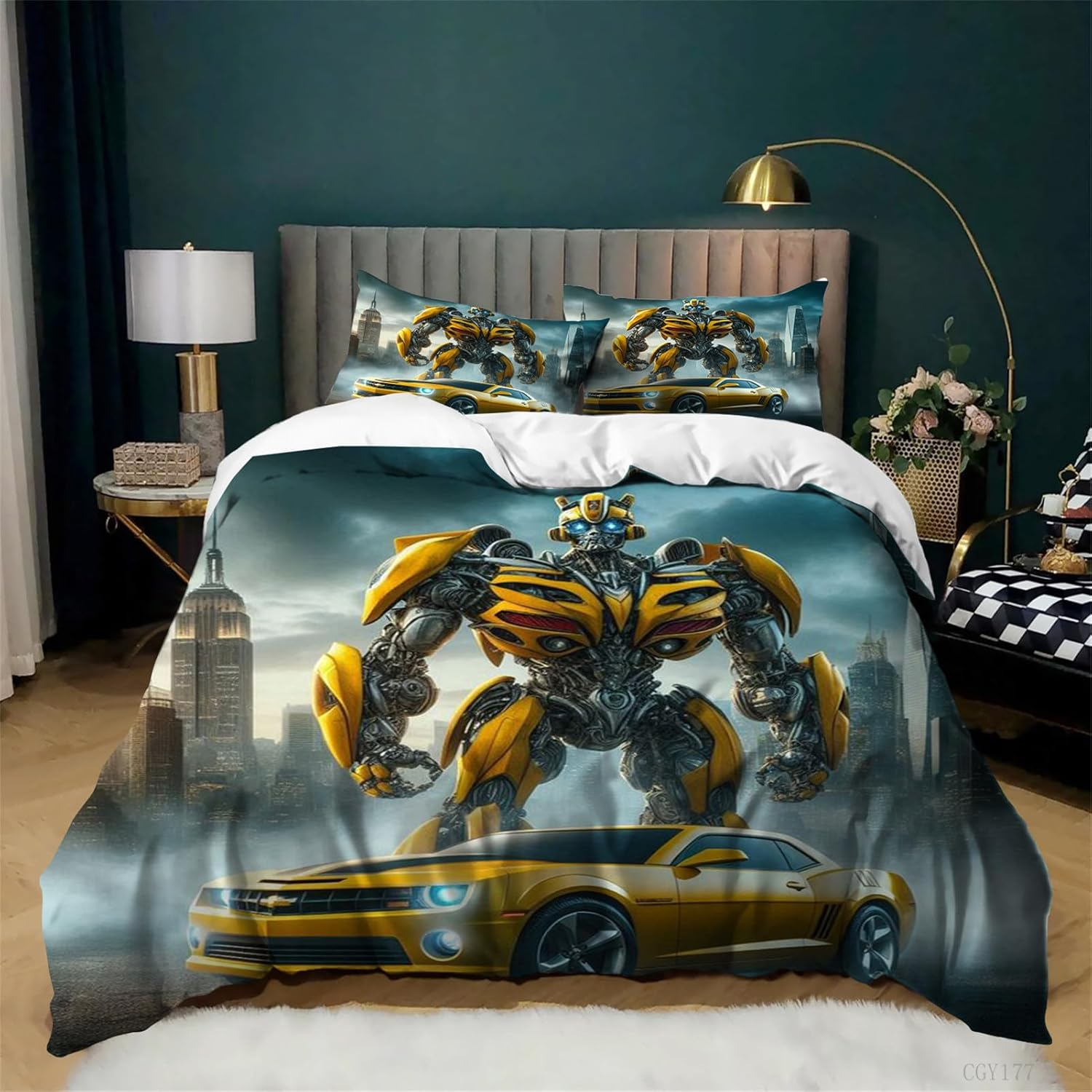 Transformers Duvet Cover Set Optimus Prime Soft Breathable Comforter Set 3Pcs Luxury Soft All Season Bedding Set for Bedroom Decor