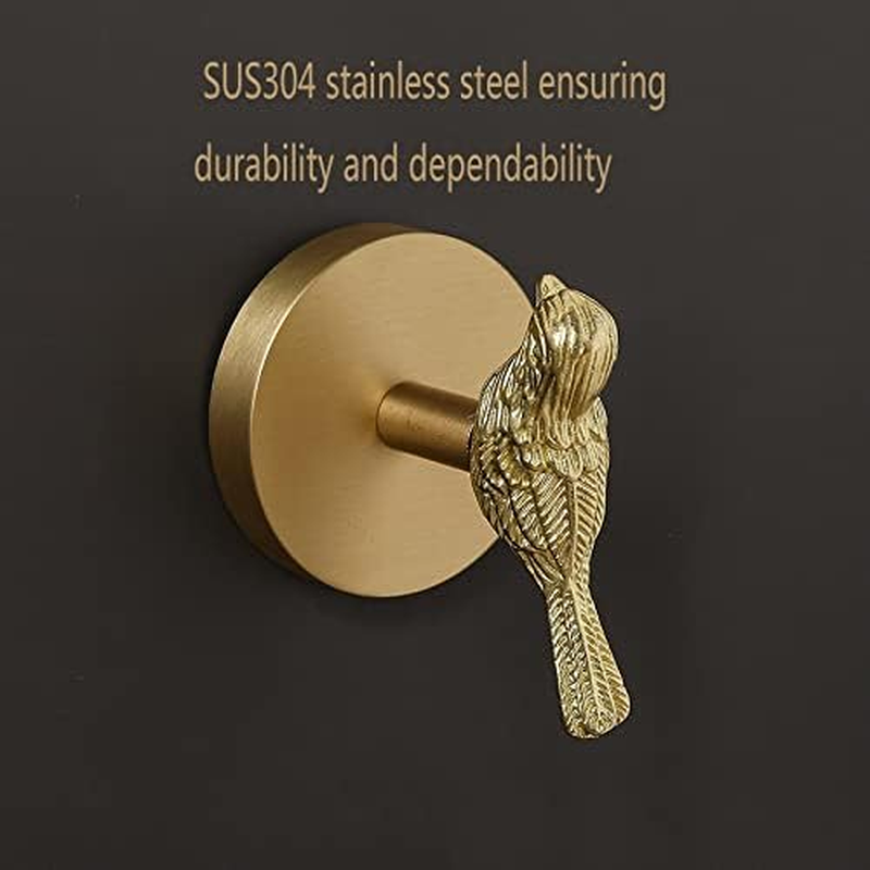 Jfwuhap Hwrtyeg Bird Shape Hooks - 1 Pcs Brass Towel Robe Hooks, No Drill Wall Mount, Stainless Steel & Brushed Brass Finish, Ideal for Bathroom & Kitchen image number 1