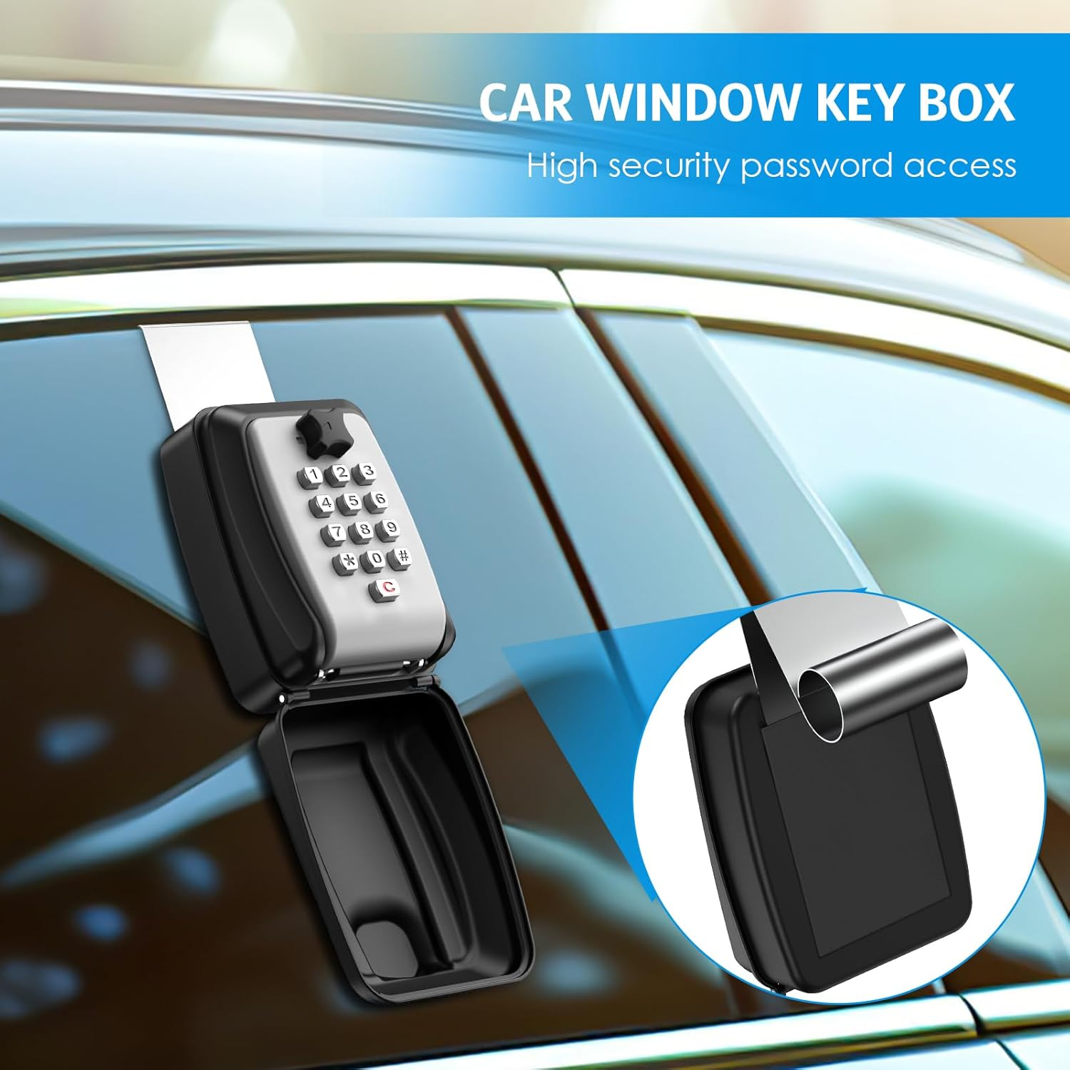 AMIR Car Window Lock Box, Portable Key Storage Lockbox Outdoor, Key Safe Wall Mounted with Resettable 12 Digit Code, Weatherproof, 2 Installation Methods, Key Lock for Car Rental,Home,Office-Black image number 3