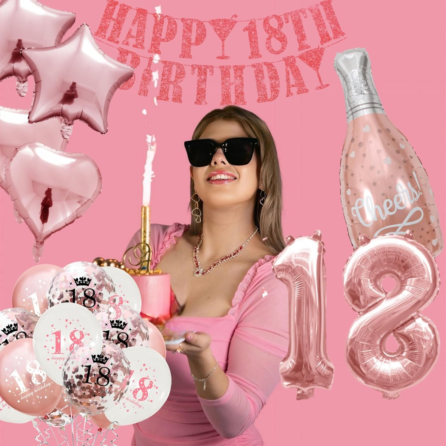 Rose Gold Birthday Party Decor Set with Happy Birthday Banner, Champagne Theme Decoration and Balloons - Multi-Item Pack for Milestone Celebrations (18) image number 5