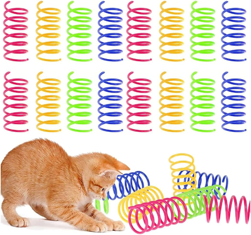 Idopick 40 Pack Cat Spring Toys, 2Inch Creative Toy Plastic Colorful Kitten Spiral Spring Durable Cat Plastic Coil Indoor Interactive Toy for Swatting, Biting, Hunting Chasing Bitingt Toys image number 3