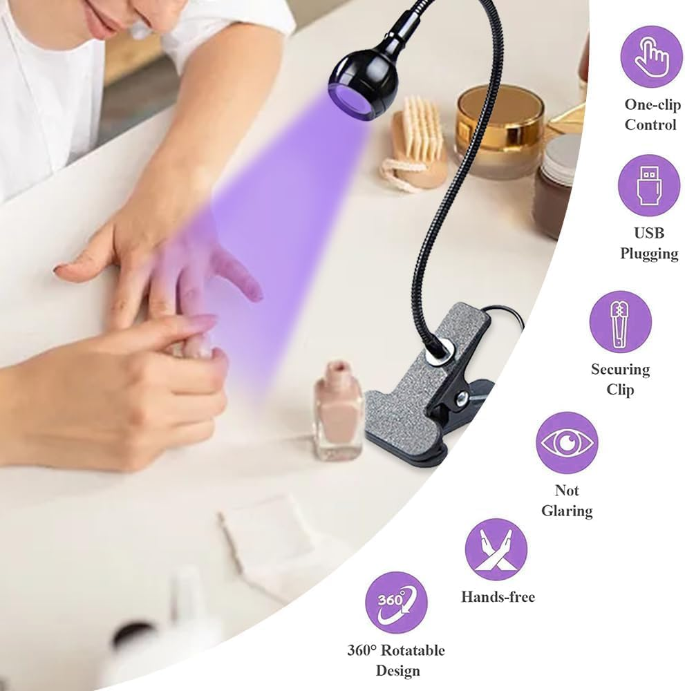 CIVPOWER USB 3W LED UV Ultraviolet Phone Glue Curing Lamp,Uv Led Nail Lamp for Gel Nails,Portable Clamp Flexible Desk Lamps for Mobile Repair,Plug and Play Black (1) image number 1
