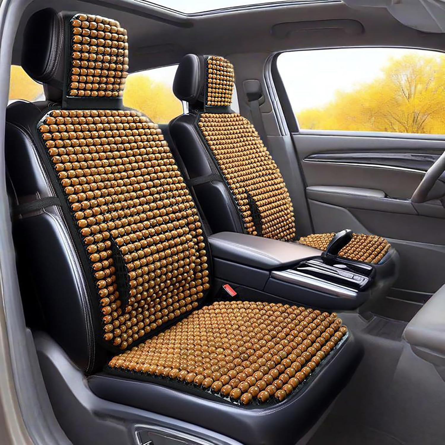 Natural Wood Beaded Seat Cover, Car Seat Cover, Breathable Cooling Pad for Cars Trucks Vans, SUV, Keeps the Back from Getting Sweaty While Driving (Maroon)