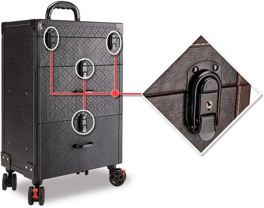 Trolley Makeup Box Universal Wheel Makeup Dresser Beauty Trolley Suitcase Rolling Suitcase Cosmetic Bag (Color : Black, Size/1255 image number 4