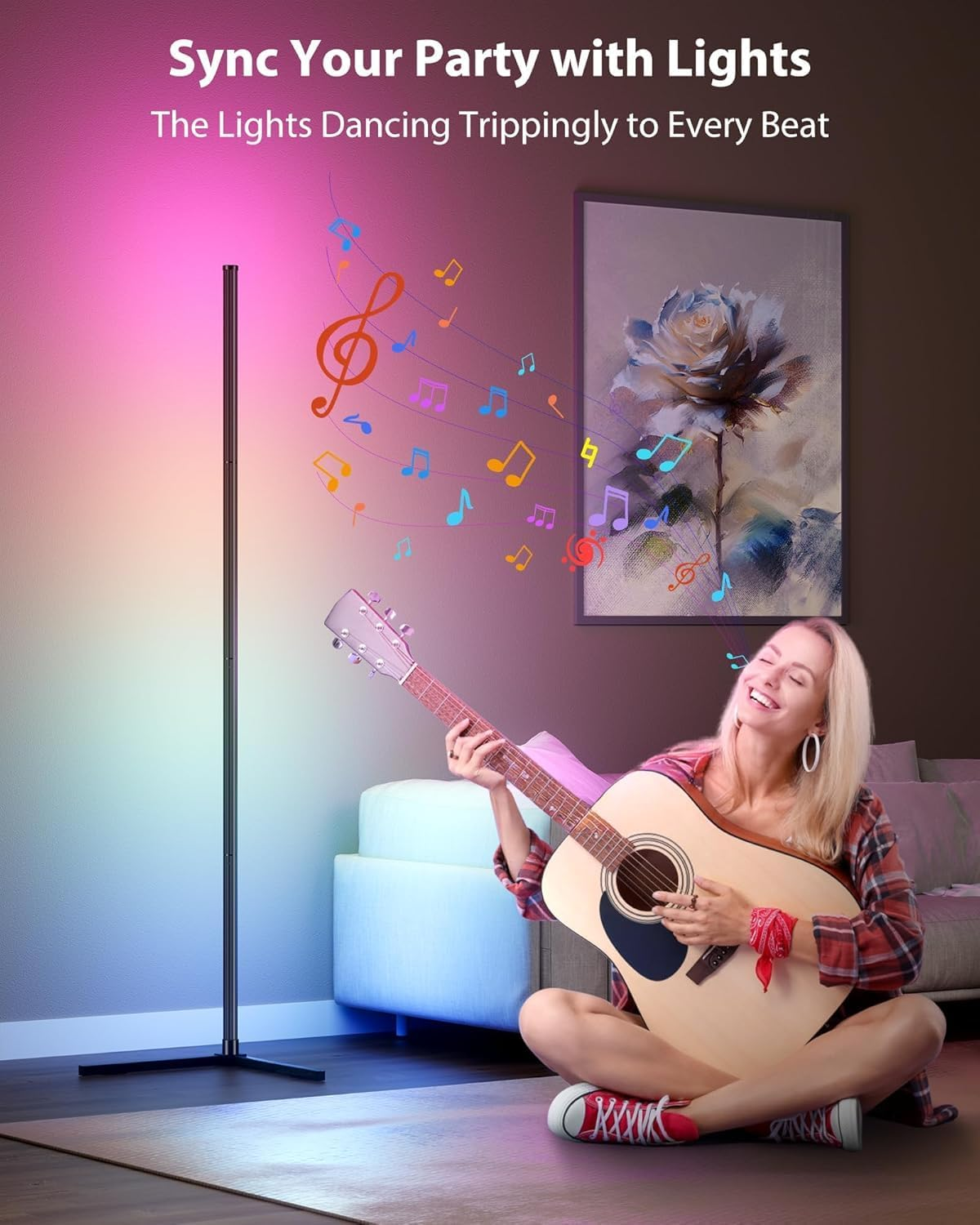 Smart RGB Corner Floor Lamp, 16 Million Colors LED Floor Light with App & Remote Control, 68+ Scene Modes Music Sync for Bedroom, Living Room, Gaming Room, Dimmable Ambient Mood Lighting image number 5