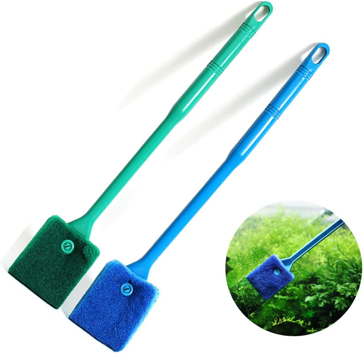 2Pcs/Set Aquarium Algae Cleaner Double Sided Sponge Brush, Long Handle Fish Tank Glass Cleaner for Aquarium Cleaning Tools