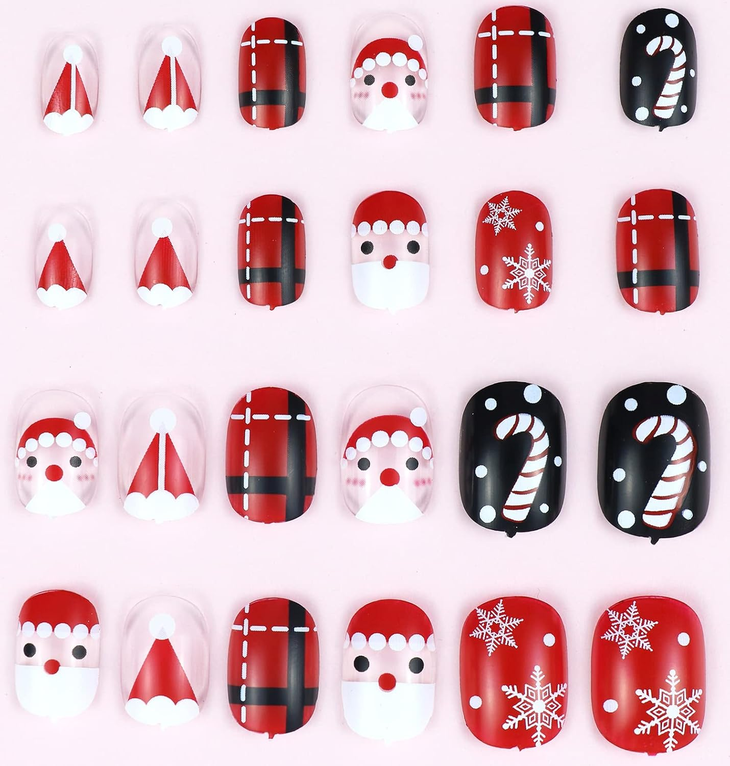 48 Pcs Kids False Nails Press on Nails Short Full Cover Christmas Snowflakes False Nails Children Little Girls Nail Tips Gift Decoration image number 4