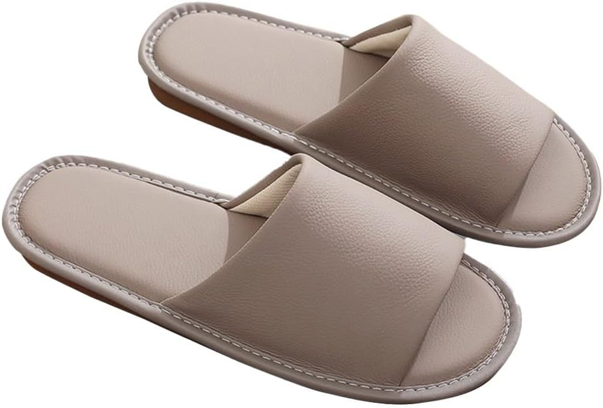 Leather Slippers for Old Men Women，Comfortable and Durable, with a Non-Slip Oxford Sole. Suitable for All Seasons(Khaki,41/42 EU) image number 2