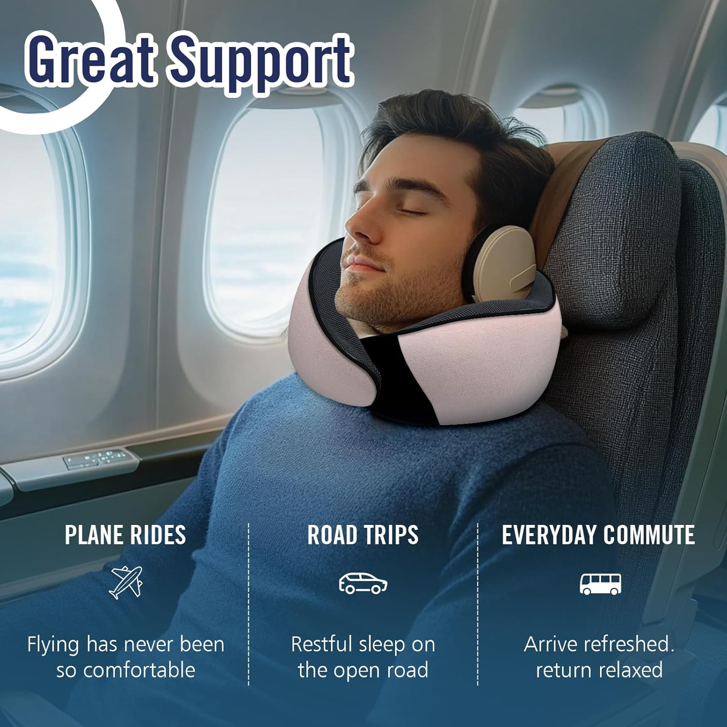 Neck Pillow Travel Head Rest, Memory Foam Comfortable & Breathable Soft U Shaped Pillows for Travel Airplane,Business Trip Neck and Shoulder Support with Luxury Bag,3D Contoured Washable Cover (Pink) image number 5