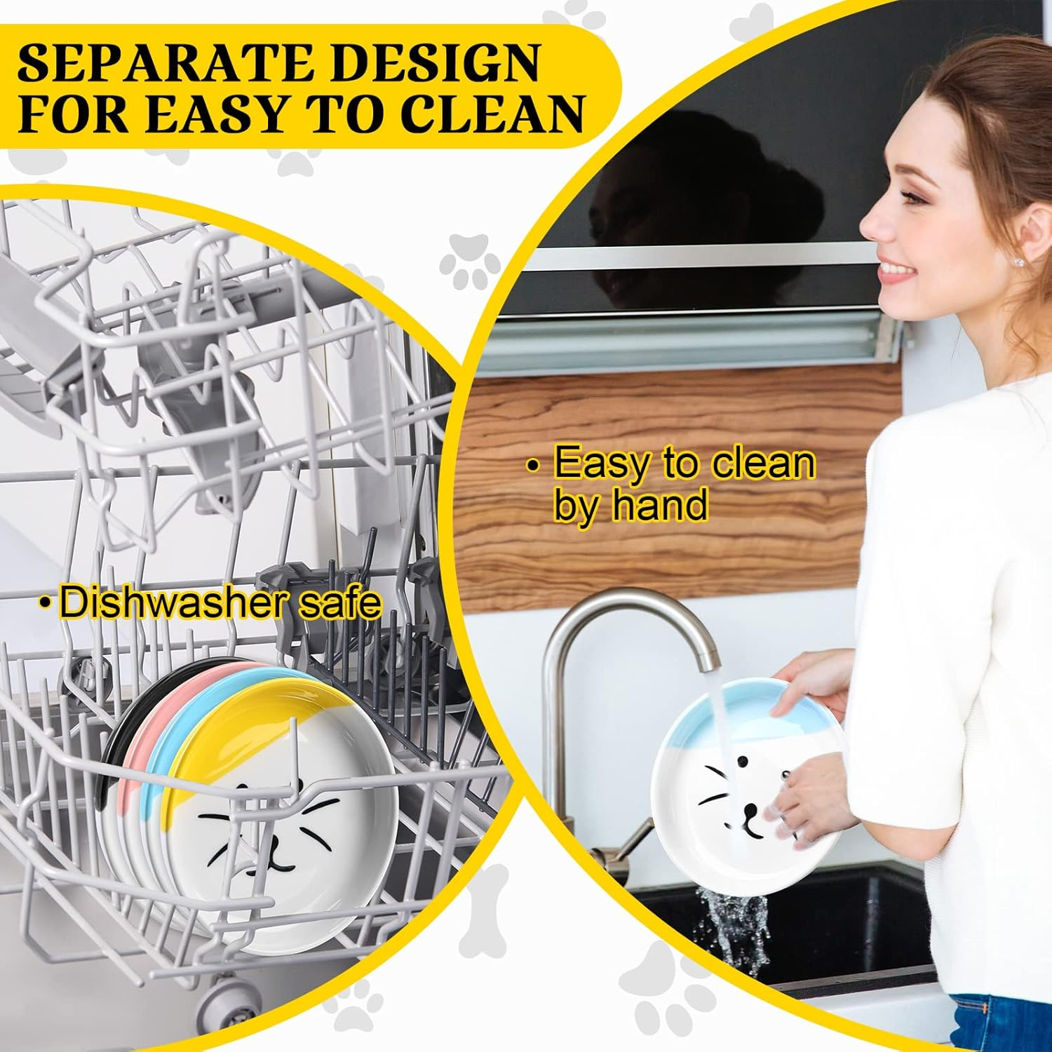 Sunnyray Cat Feeder, 4 Pcs Elevated Ceramic Cat Bowls with Metal Stand, Whisker Friendly, anti Vomit, Dishwasher Safe, for Dog Pet (Multicolor)