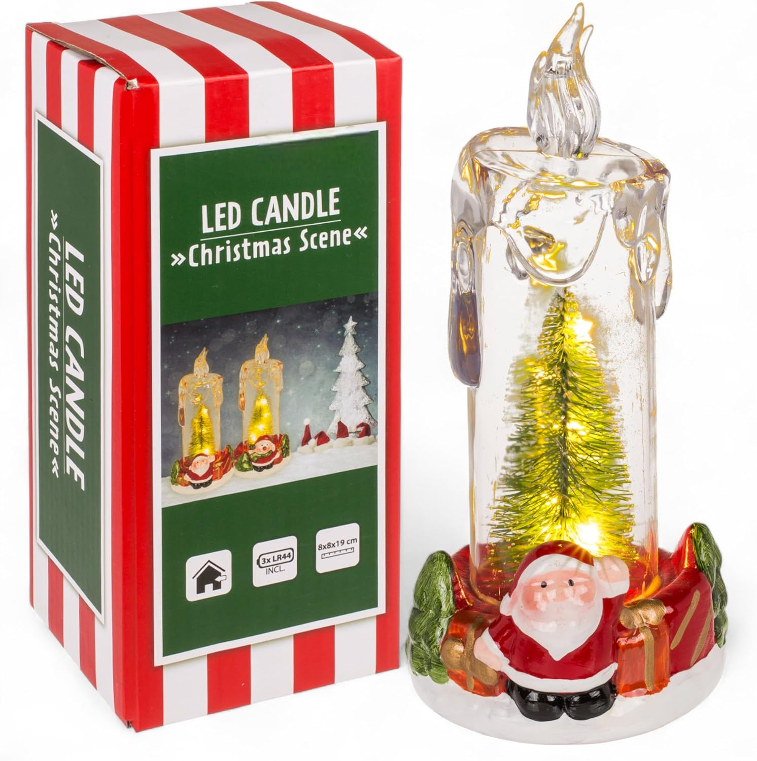 MIJOMA LED Candle Christmas Decoration with Christmas Tree and Santa Figure - Luminous Winter Scene Made of Acrylic and Dolomite - Atmospheric LED Christmas Lights for Home (Santa) image number 2