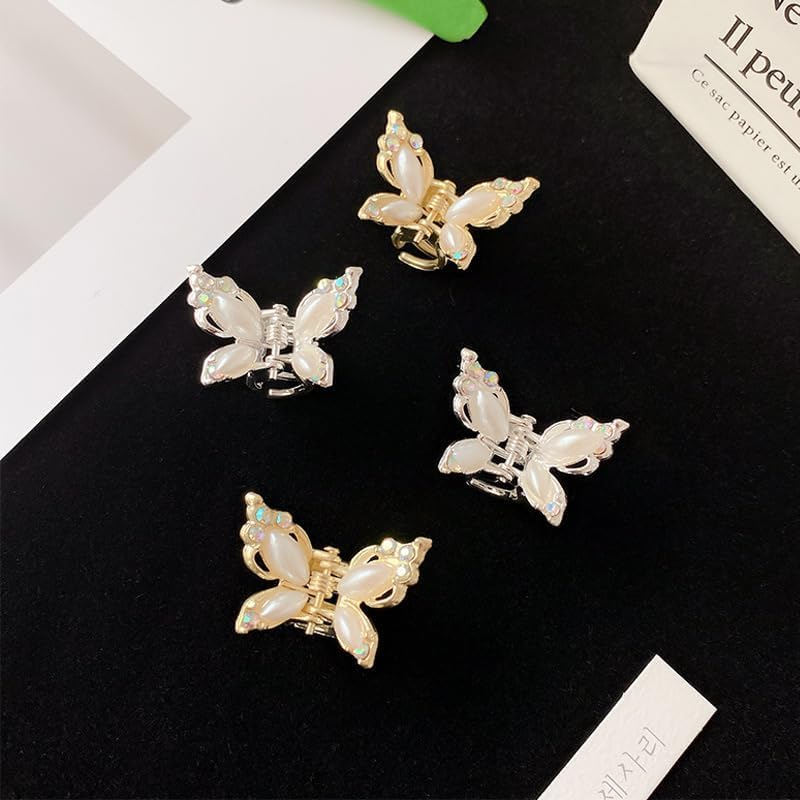 Hair Clips, Butterfly Hair Claw Clips Small, 2 PC Mini Hair Claws for Party Wedding Daily, Gold Hair Accessories for Women Ladies Girls Flower Girls Bridesmaids - Metal-Butterfly-Silver image number 2