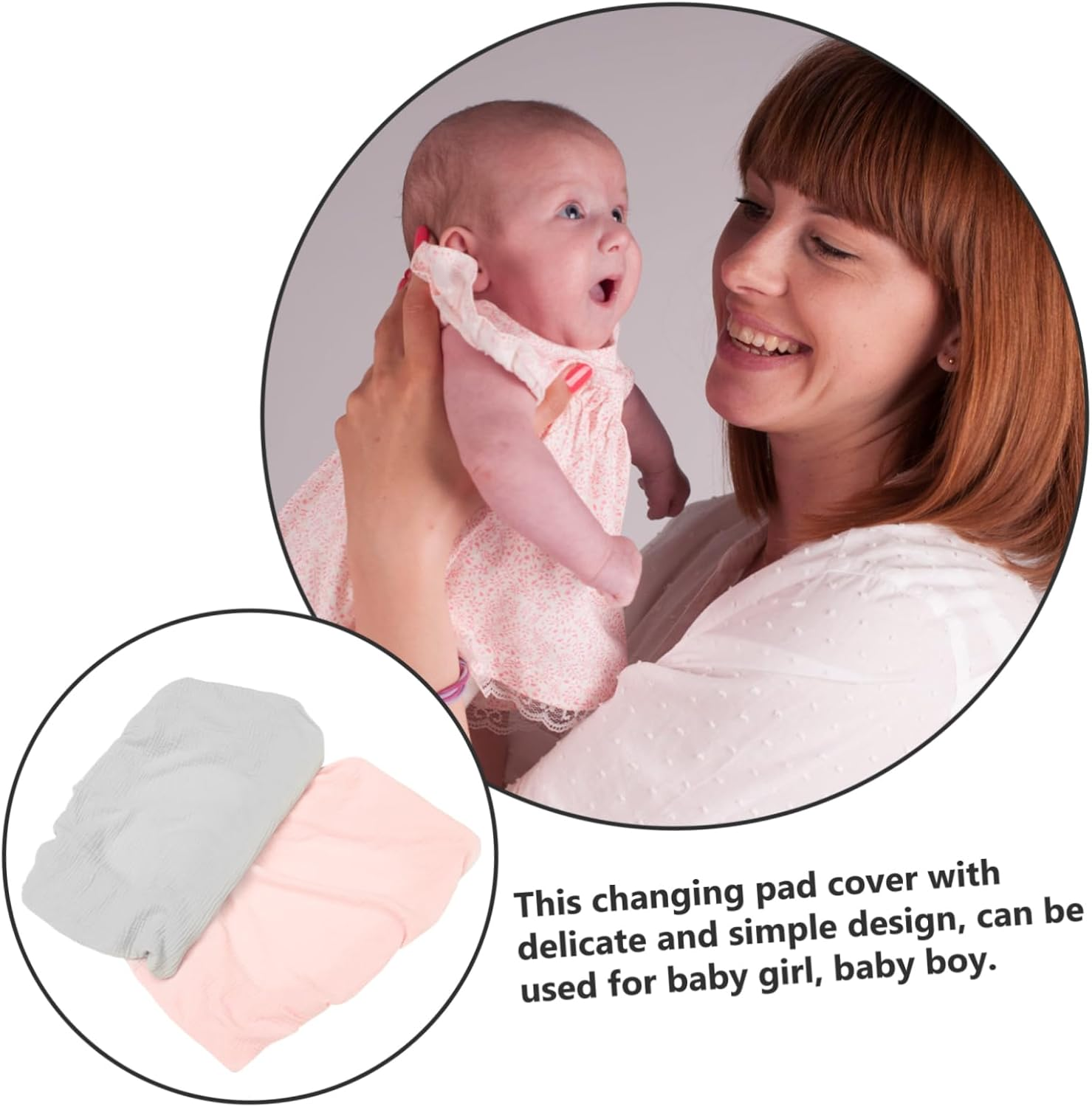 Vaguelly Removable Washable Diaper Changing Pad Covers for Babies, Soft Cotton Gauze Fabric, Elastic Fitted Sheet for Changing Table, 2Pcs Set (Light Pink Grey image number 3