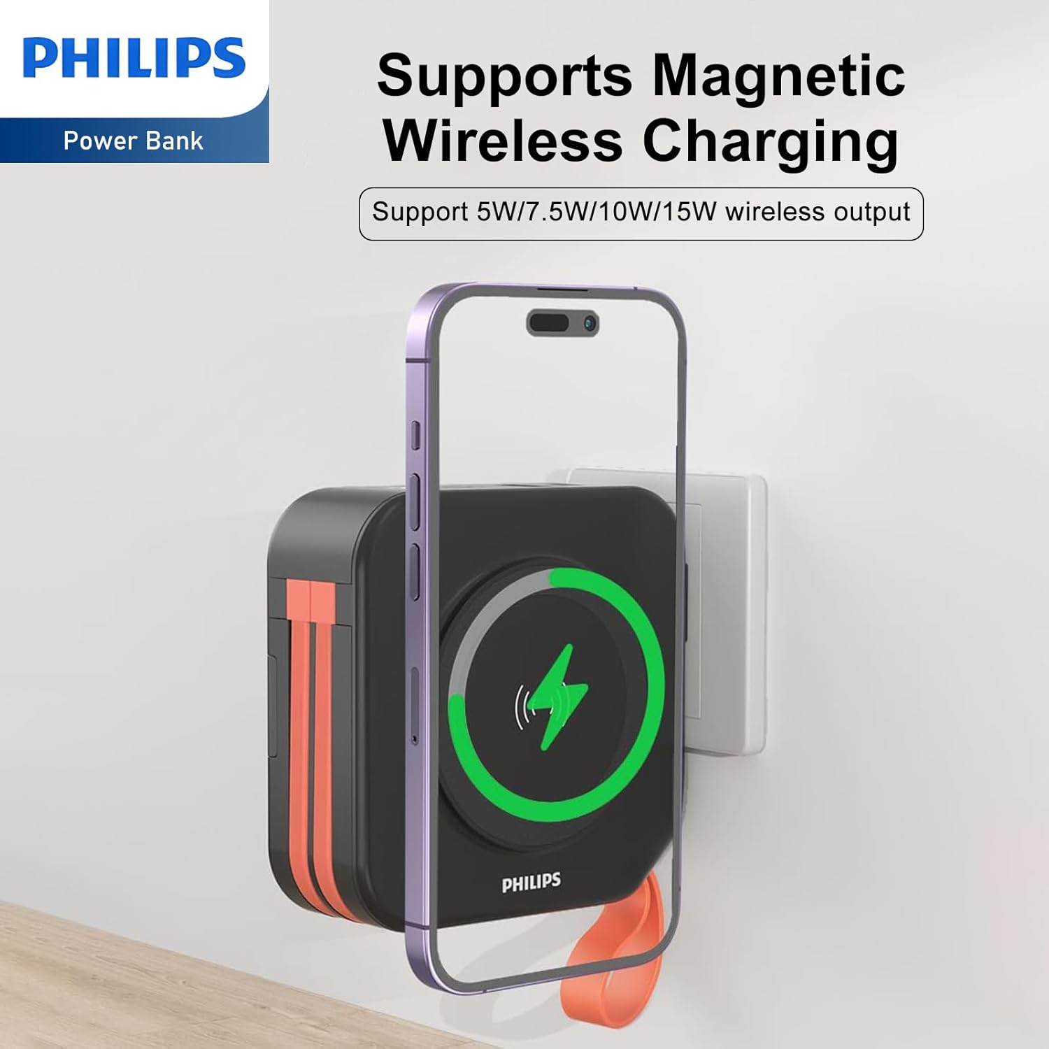 PHILIPS Power Bank Wireless 10000Mah 22.5W Powerbank Built-In Cable 10 in 1 Portable Battery Pack, Magnetic Universal Travel Fast Charging Adapter (UK,EU,AU) Compatible with Magsafe Iphone 17 Air Mblk - 15000Mah Pink image number 3