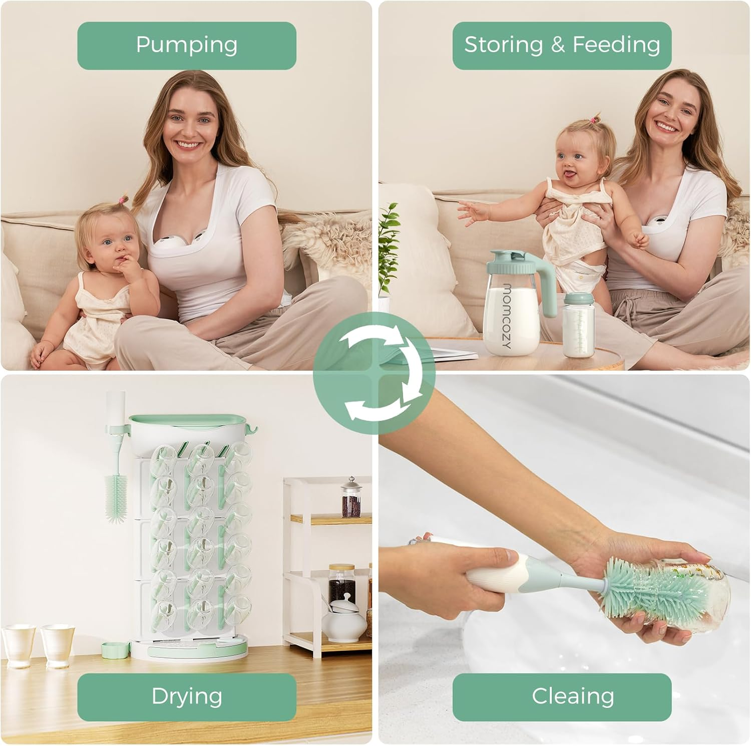 Momcozy DIY Larger Bottle Drying Rack for 18 Bottles, Space Saving Countertop Vertical Rack with Brushes Holder, Detachable Travel Bottle Rack for Baby Accessories & Pump Parts