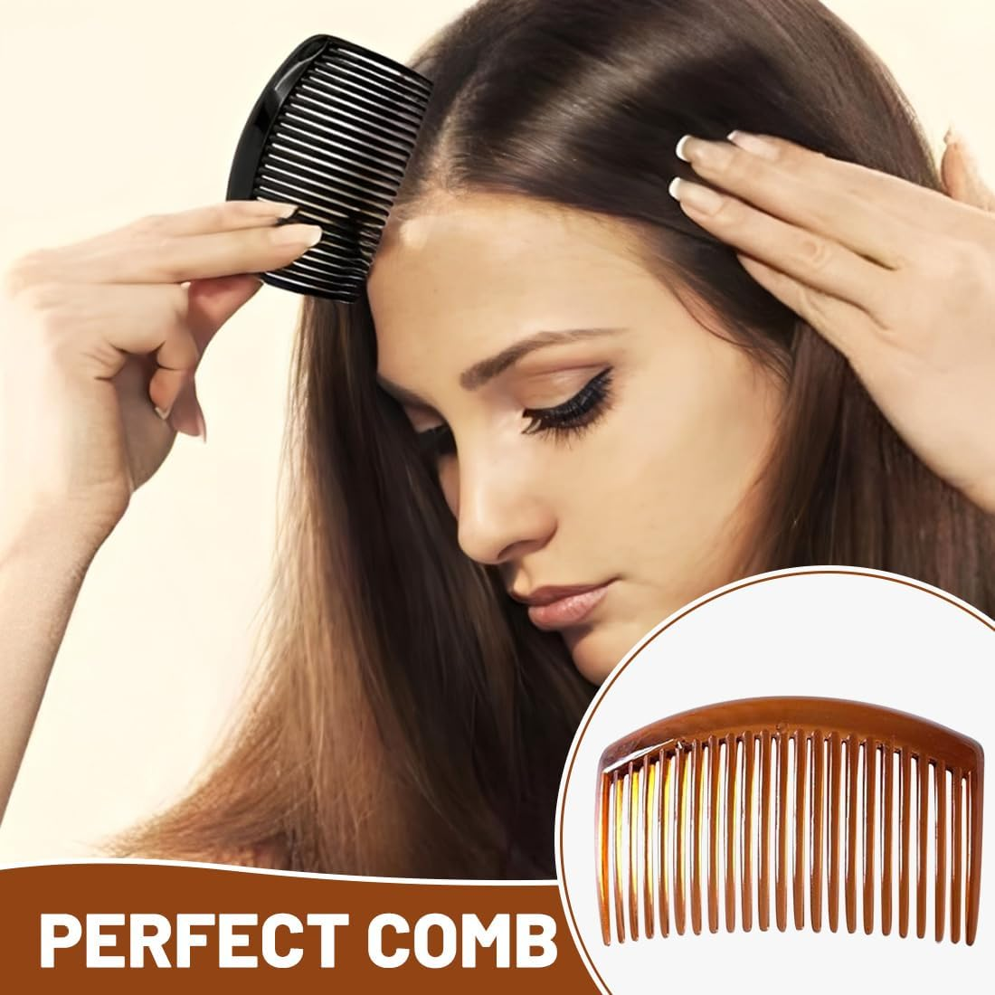 4 X Side Combs Approx. 8 X 5 Cm Havana Brown and Black Split Tooth Comb image number 2