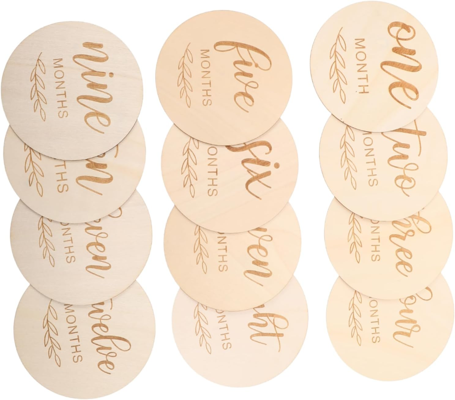 12Pcs Wooden Photo Props Log Milestone Cards Wood Sign Newborn Photography Keepsakes Birth Announcement Sign for Monthly Shower image number 2