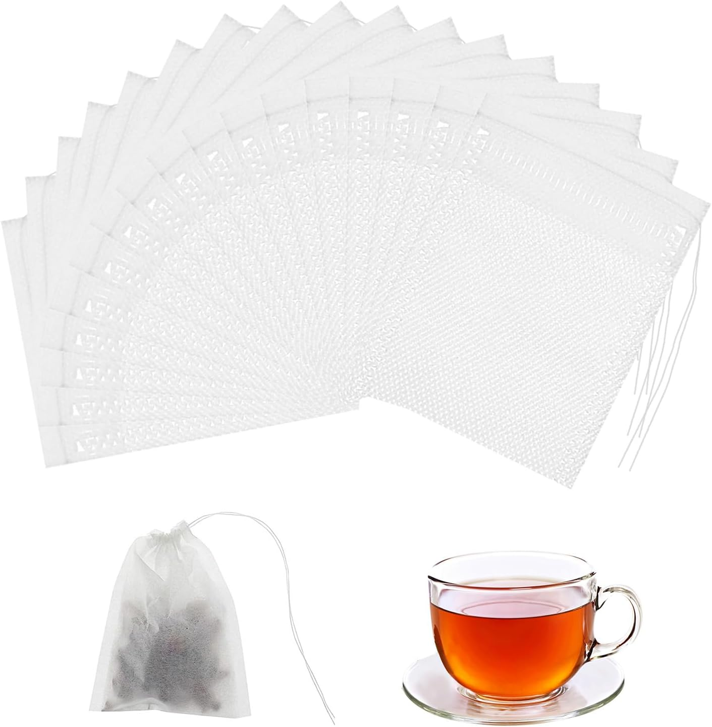 300 Pcs Tea Filter Bags, YEESON Disposable Empty Tea Bags White Cotton Drawstring Sealed Filter Tea Bags for Tea, Coffee, Herbs, Spices, Soup Flavour Packs Etc Plain Fine Fabric Drawstring Ba image number 2
