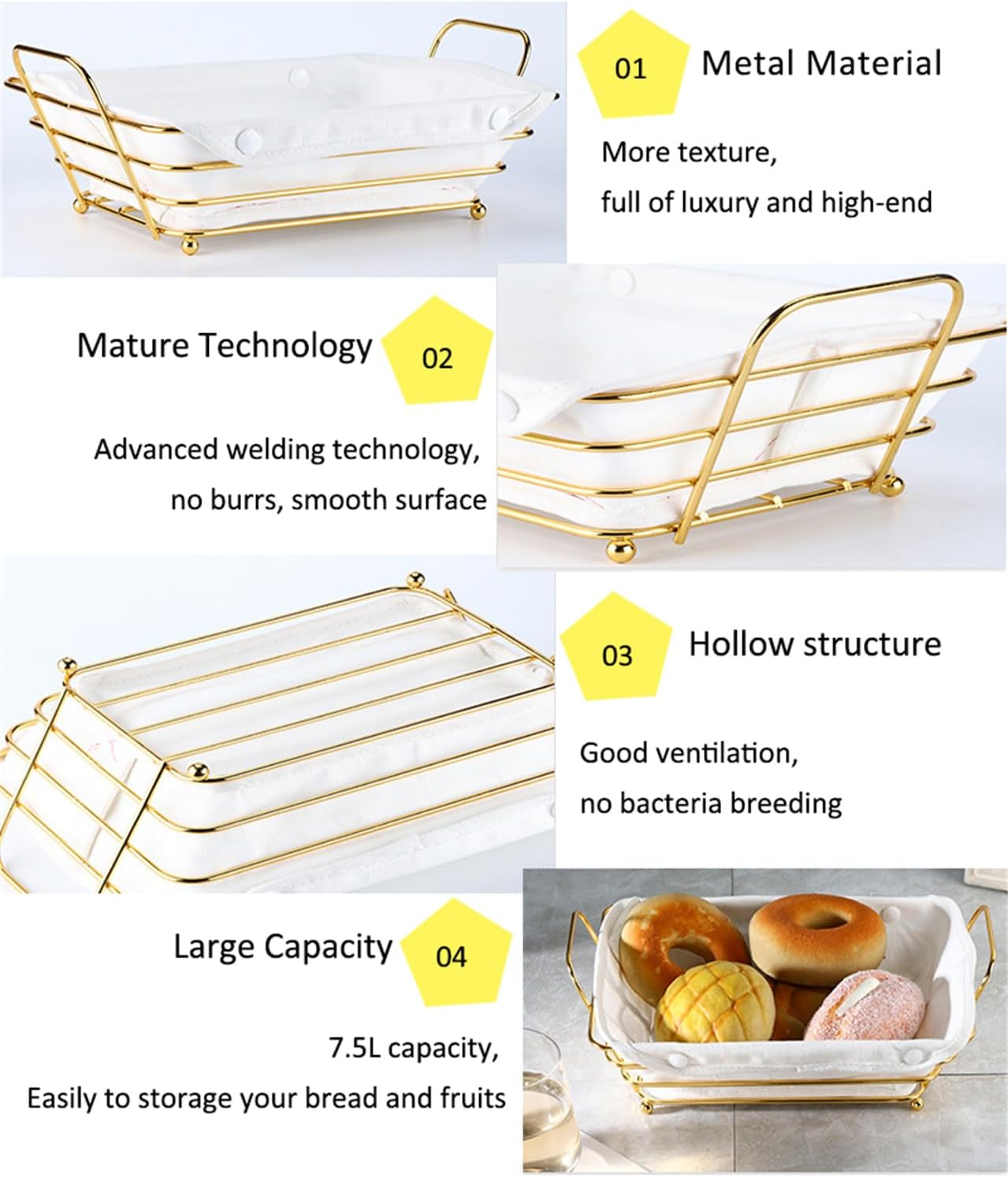 Sthrucrack Gold Baskets for Bread Serving, Parties Gold Wire Basket for Fruit Vegetables Bread (1), AG1323 image number 3