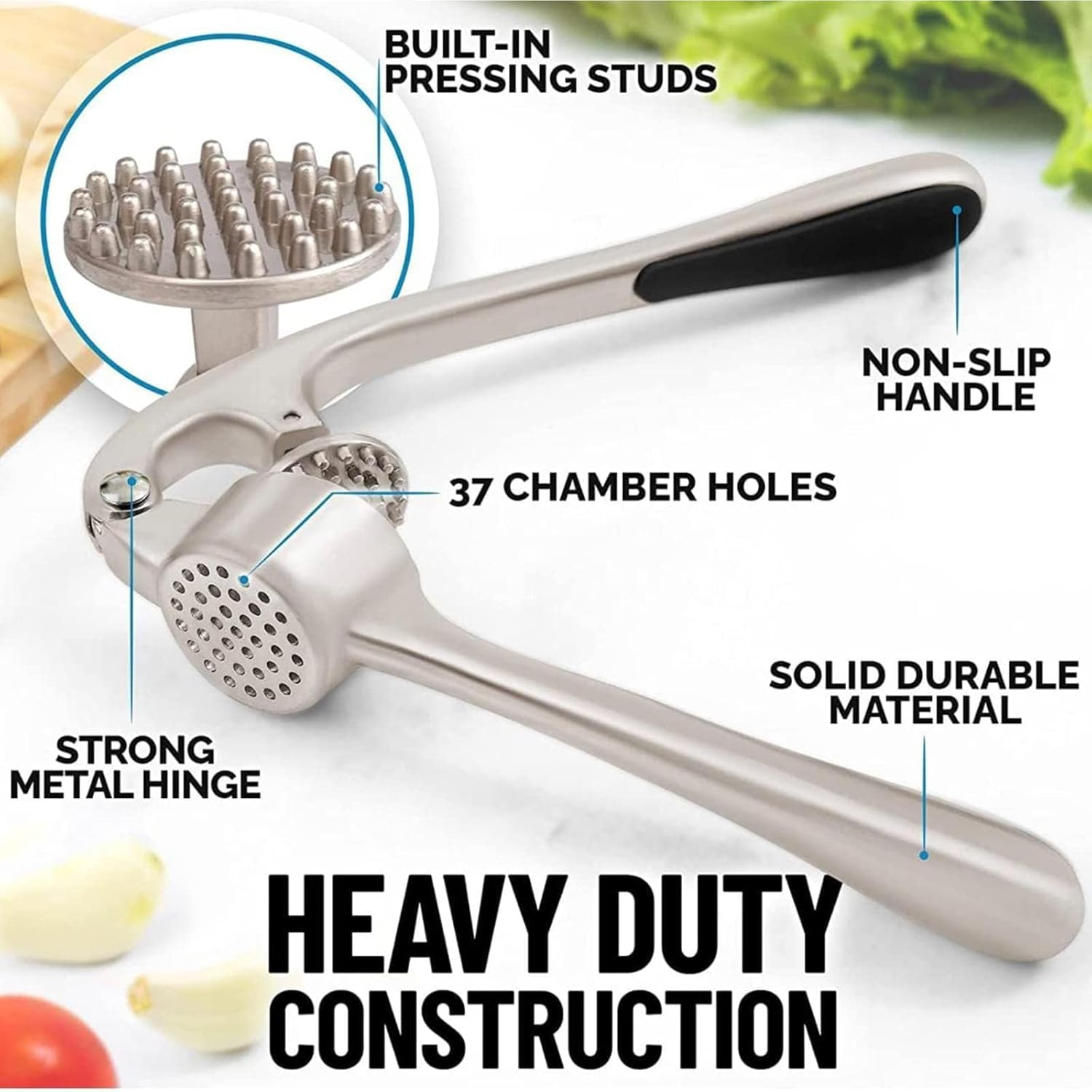 Garlic Press Stainless Steel Dishwasher Safe Garlic Press Garlic Press Crusher Test Winner - Easy to Clean Garlic Presses, Kitchen Aid with Garlic Peeler and Brush image number 5