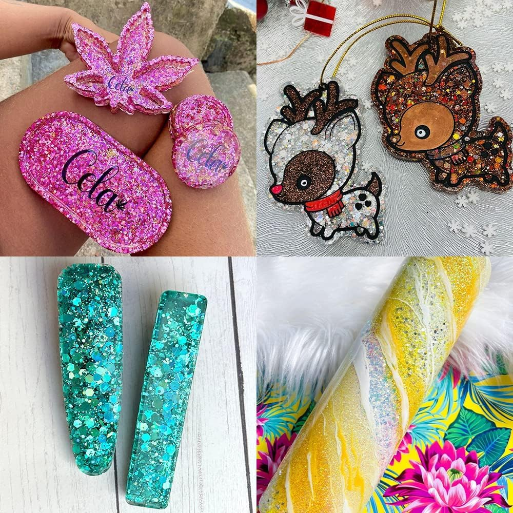 Holographic Chunky and Fine Glitter Mix, 45 Colors Festival Sequins & Powder, Iridescent Flakes, Cosmetic Face Body Eye Hair Nail Art Resin Tumbler Loose Glitter