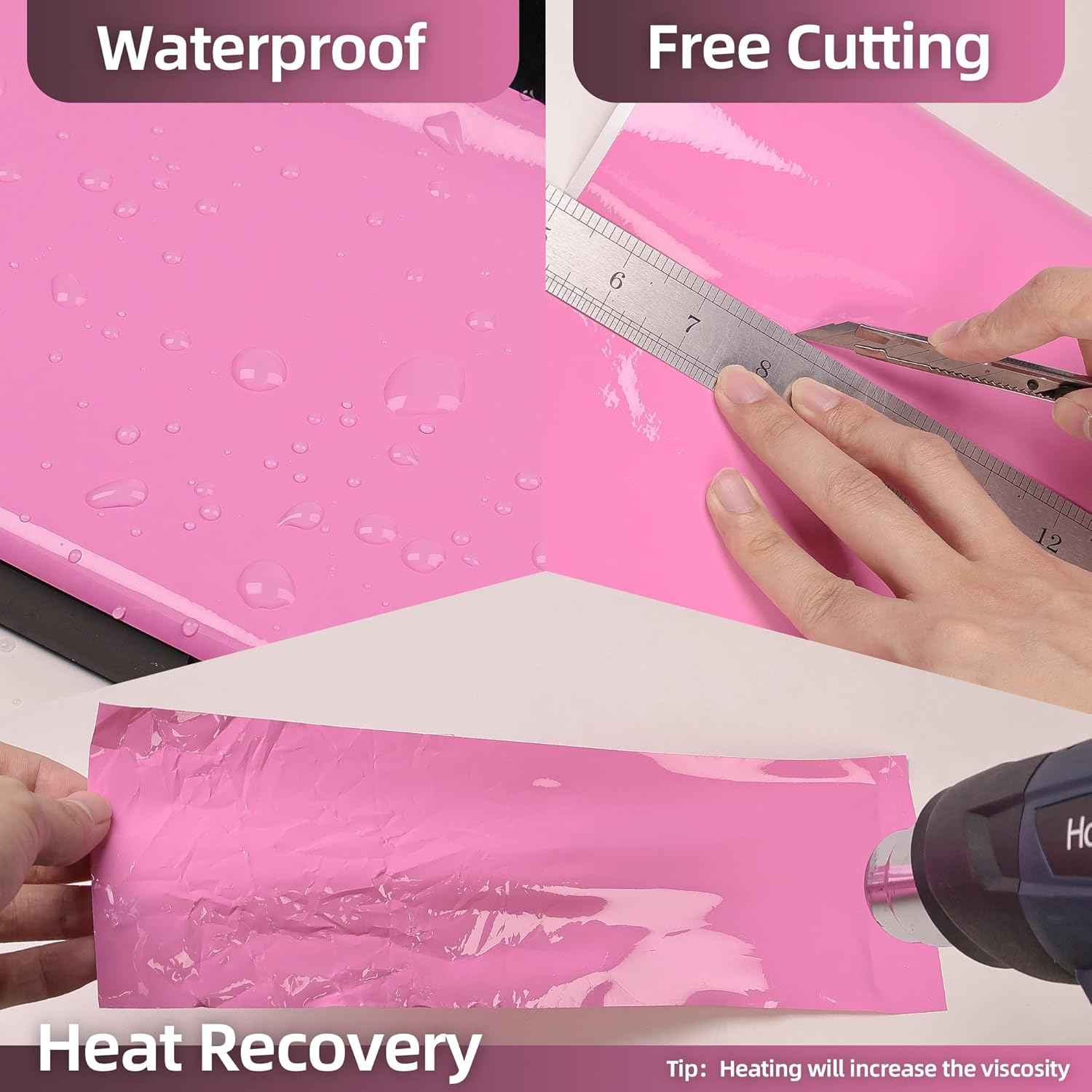 Lypumso Pink Car Vinyl Wrap Roll Featuring Bubble Free Air-Release Technology Self Adhesive Car Wrap Film Automotive Vinyl Tape for Vehicle Furniture DIY Interior Exterior (Gloss Pink, 1Ft X 5Ft)