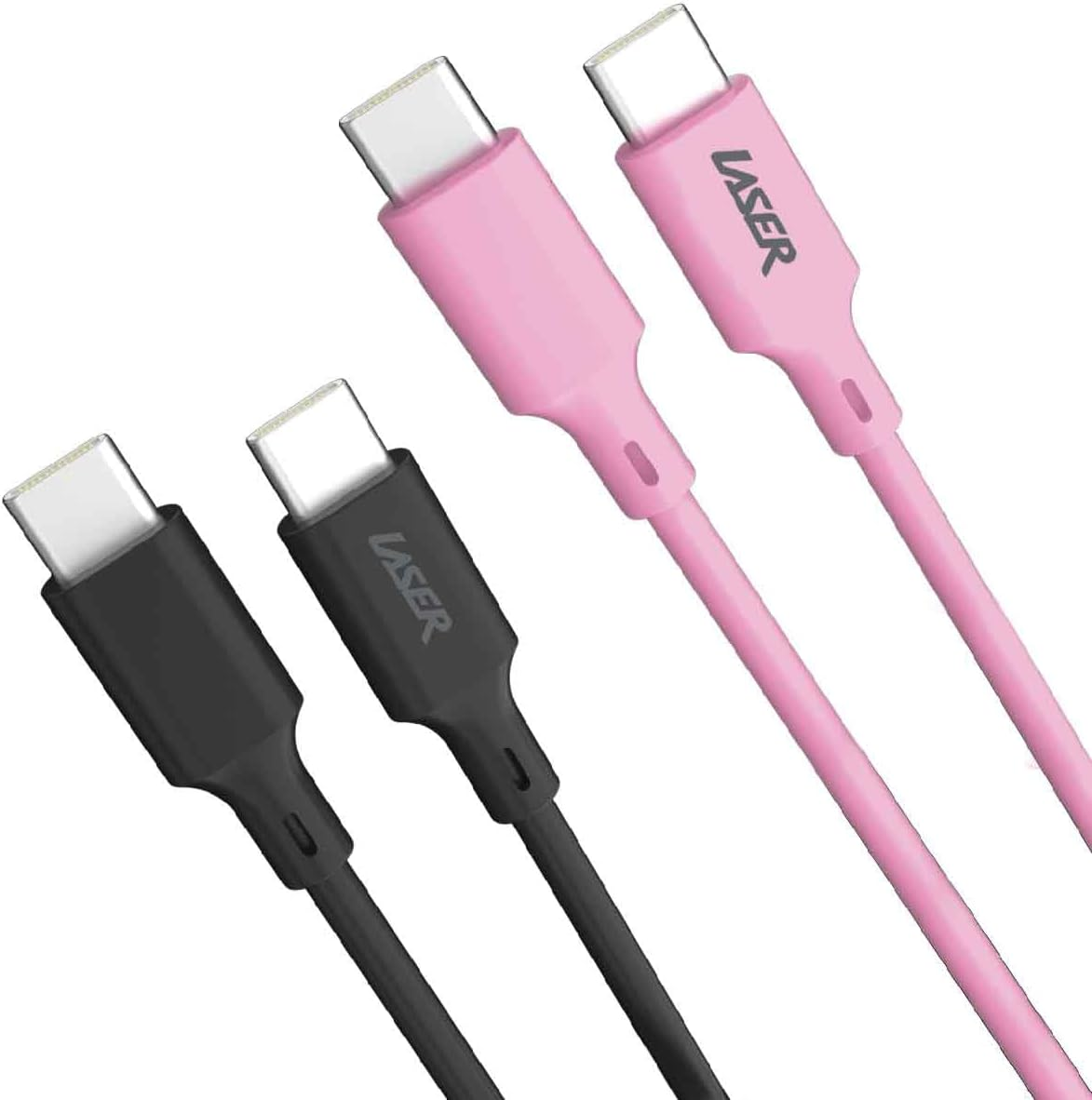 Laser 2M USB-C to USB-C Charger Cable 2-Pack 60W, 480Mbps Data, Compatible with Macbook Pro/Air, Ipad Pro/Air/Mini, Iphone 15/Pro/Max, Samsung Galaxy S23/S24/Ultra and More USB C Devices, Pink/Black