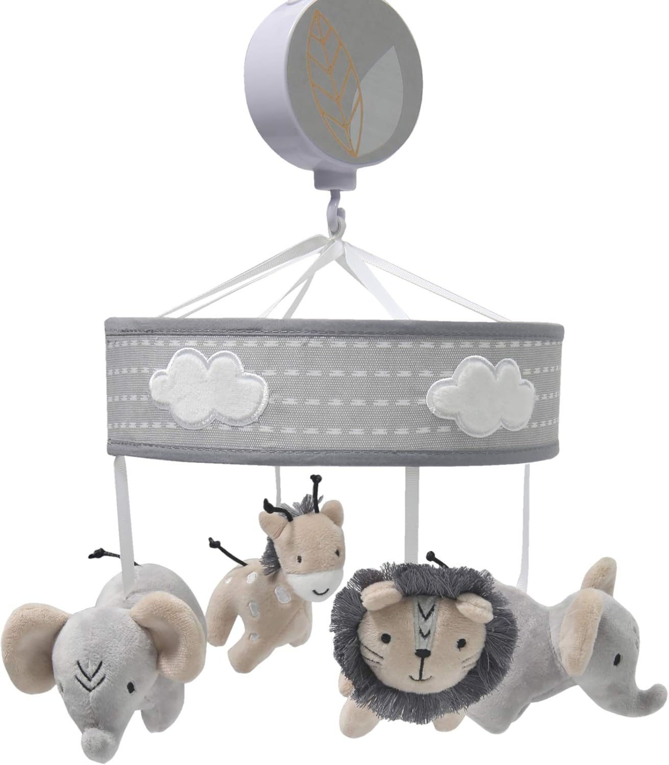 Lambs & Ivy Jungle Safari Musical Baby Crib Mobile - Gray, Beige, White, Animals image number 3