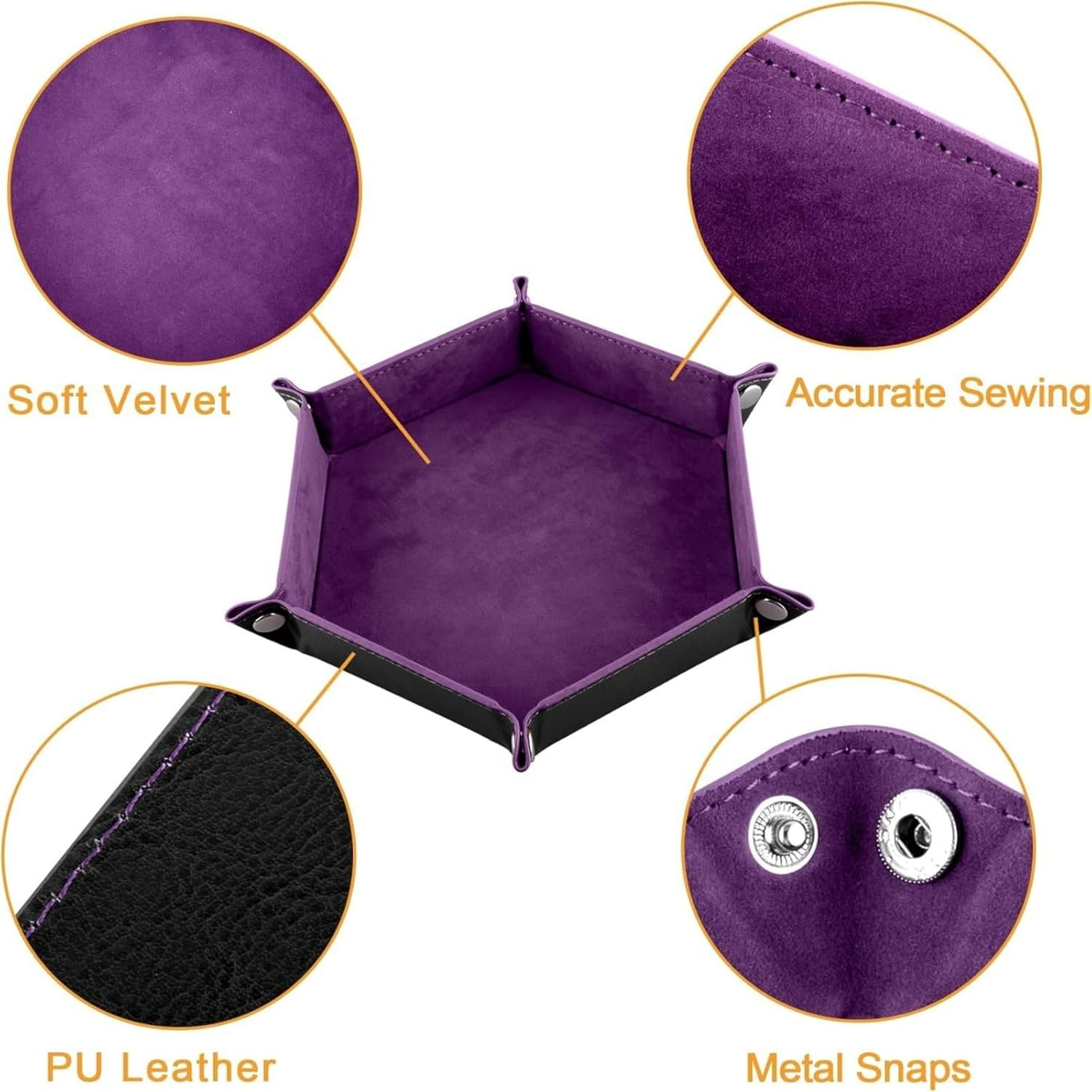 Hilleo DND Dice Tray 4Pcs Hexagon Portable Folding Dice Rolling Tray for Dungeons and Dragons MTG RPG Role Playing Table Games and Dice Games (Red Green Brown and Purple) image number 6