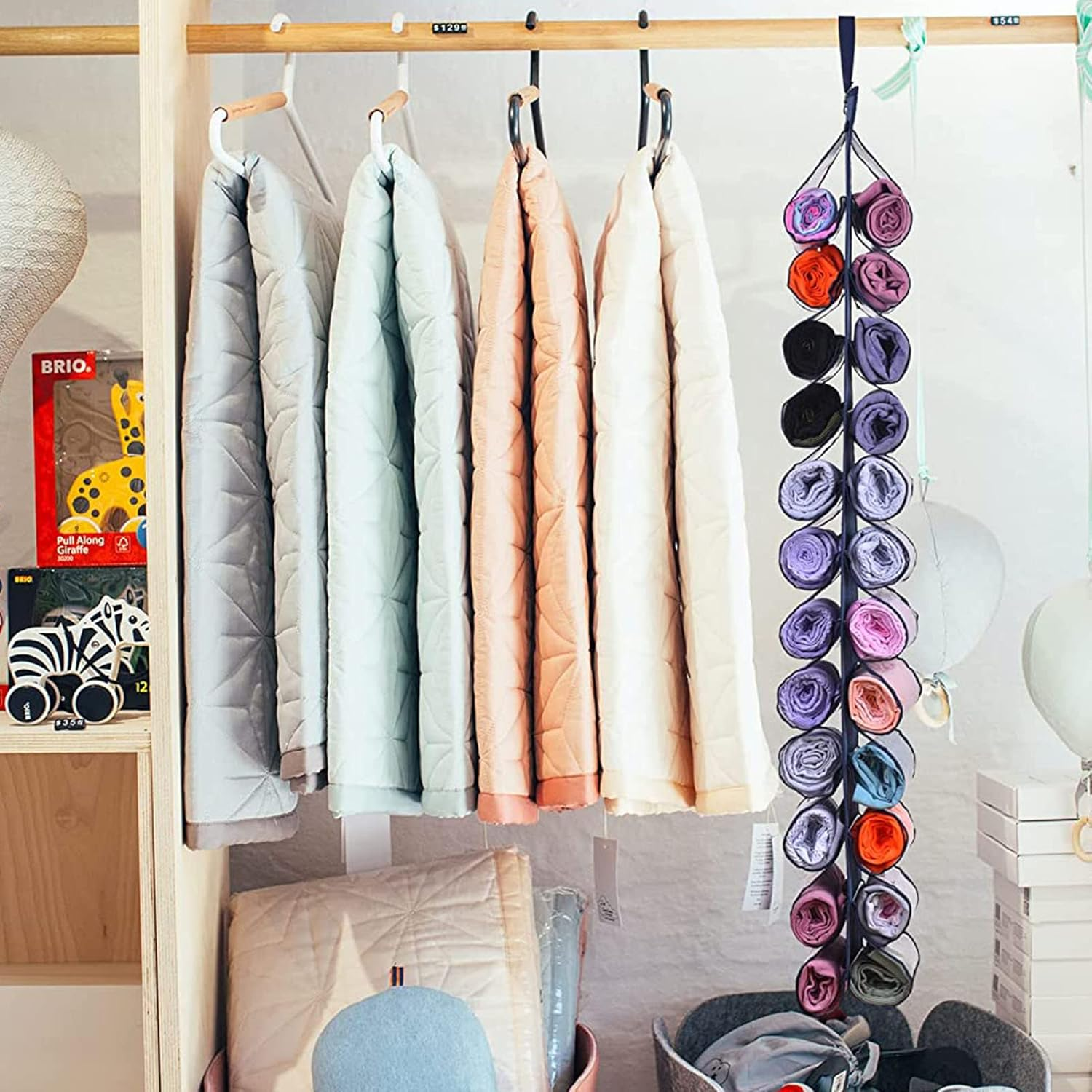 Hanging Closet Organizer,Legging Roll Holder Organizer,Storage Bag Storage Hanger Can Holds 24 Leggings or Shirts Jeans