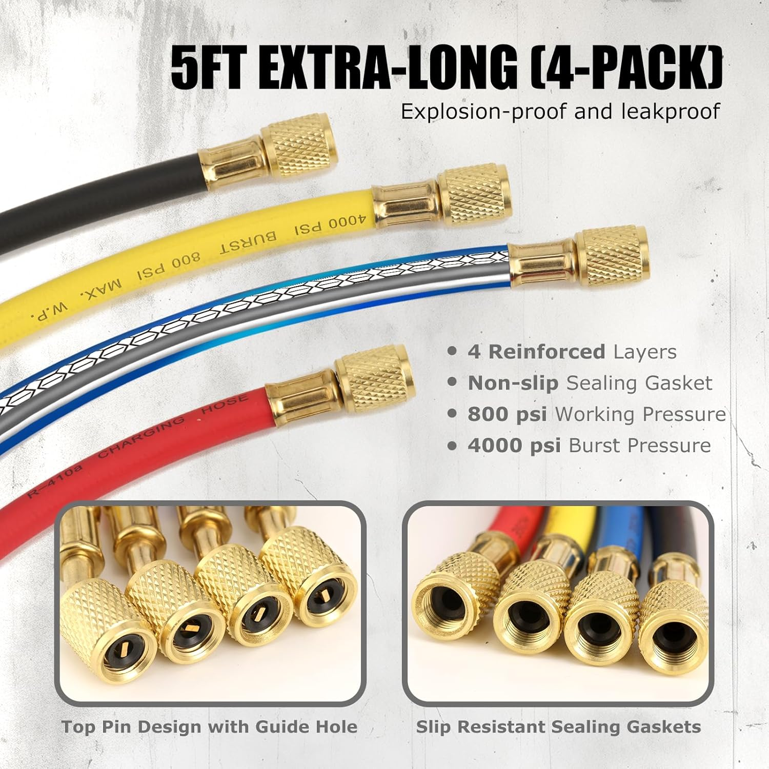 2020 UPGRATE Version 4 Way A/C Manifold Gauge Set Fits R134A R410A R404A R22 Refrigerants with 5FT Hose, 3 Acme Tank Adapters, Adjustable Couplers and Can Tap image number 2