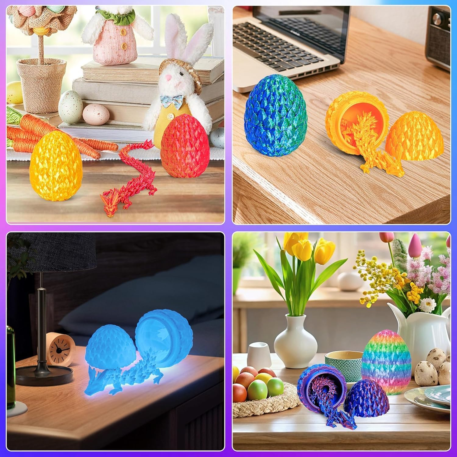 6 PCS Dragon Egg, 3D Printed Dragon Eggs with Dragon inside Surprise Mystery Easter Egg Fidget Toy, Articulated Crystal Toys for Kid Desk Decor (6PCS) image number 1