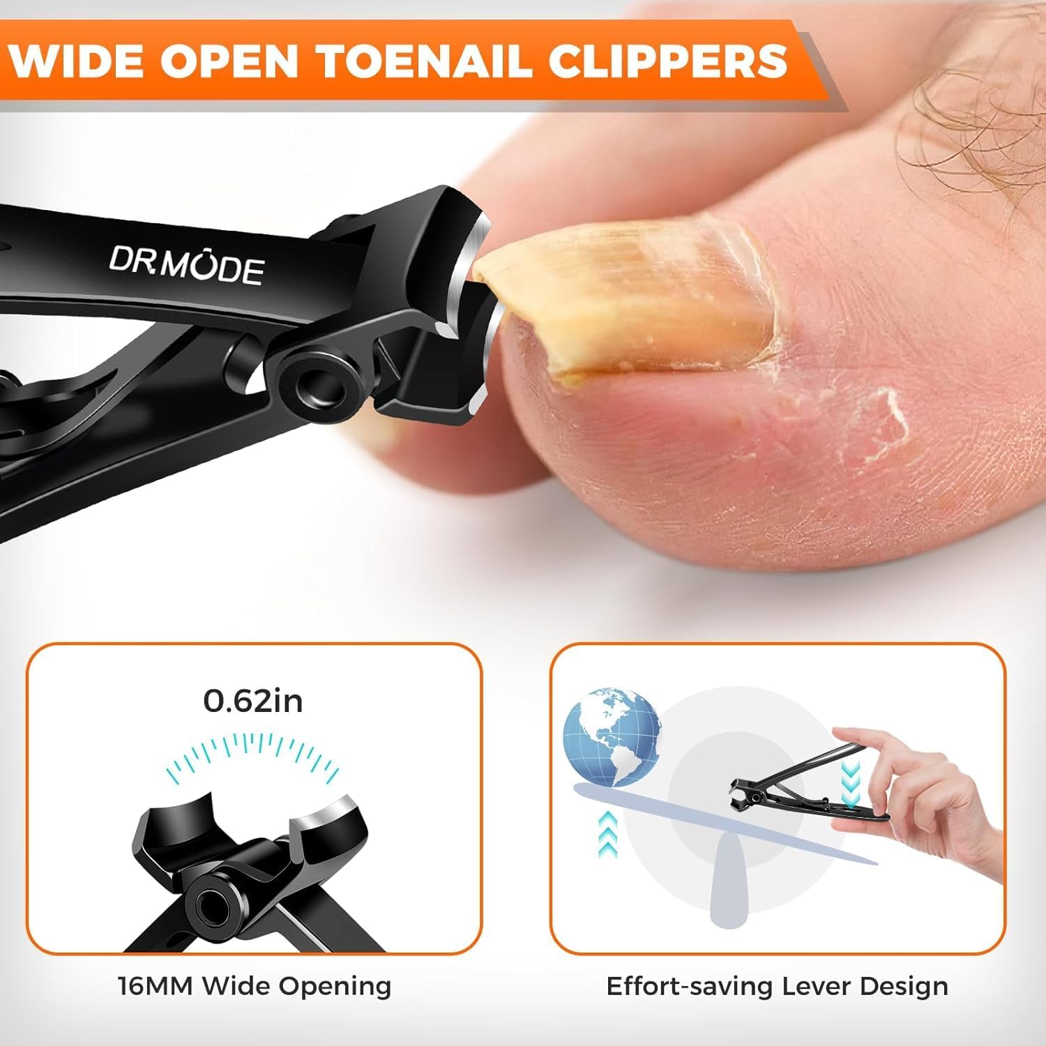 Toenail Clippers for Thick Nails for Seniors, Angled Head Large Toe Nail Clippers with Catcher,Heavy Duty Fingernail Clippers with Wide Opening Nail Cutter Men & Women, Black image number 4