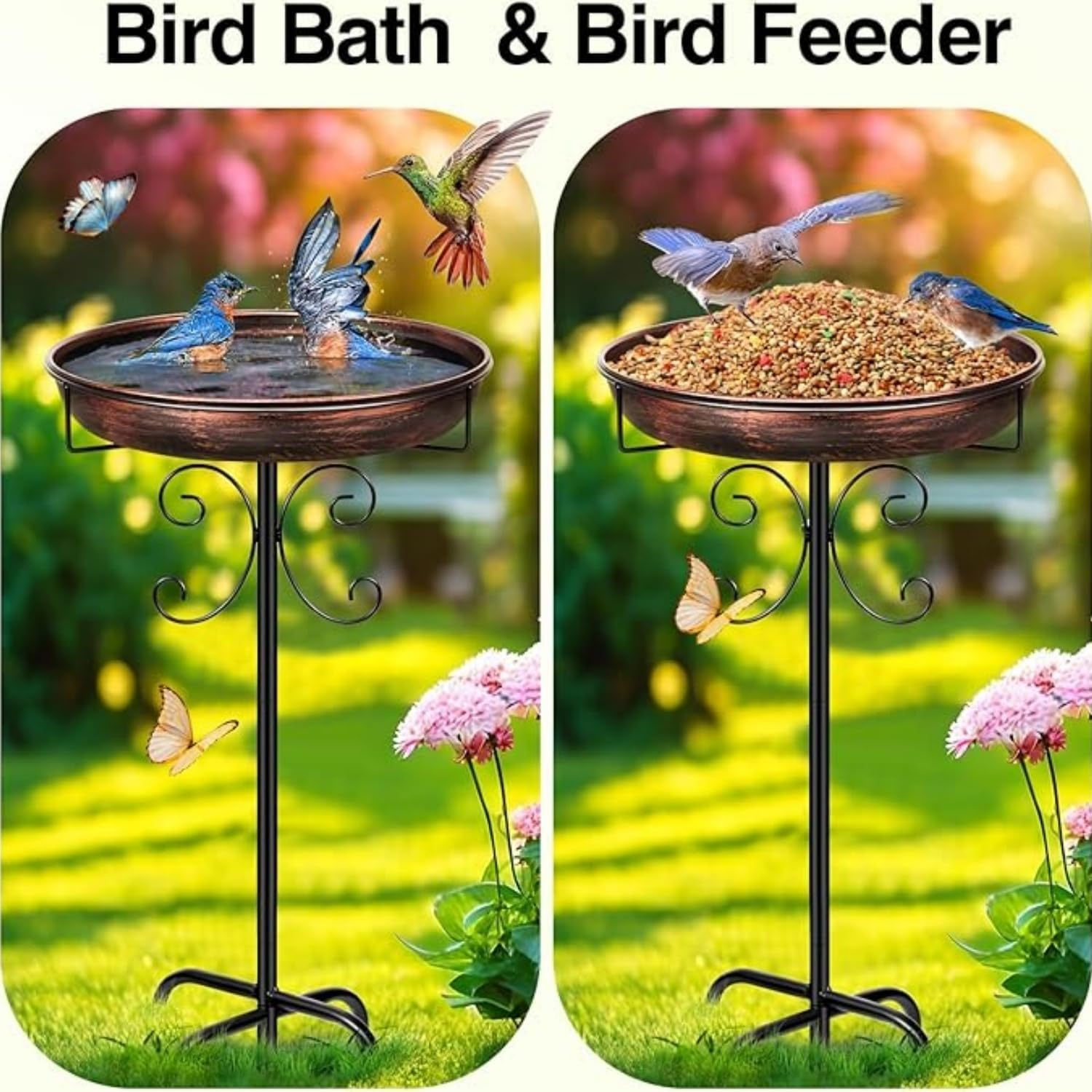 Metal Bird Bath for Outdoors, Freestanding Birdbaths Bowl Outdoor, Free Standing Garden Bird Bath Bird Feeder Bowl with Metal Stake, Detachable Decoration Bird Feeder for Garden Patio Yard Lawn