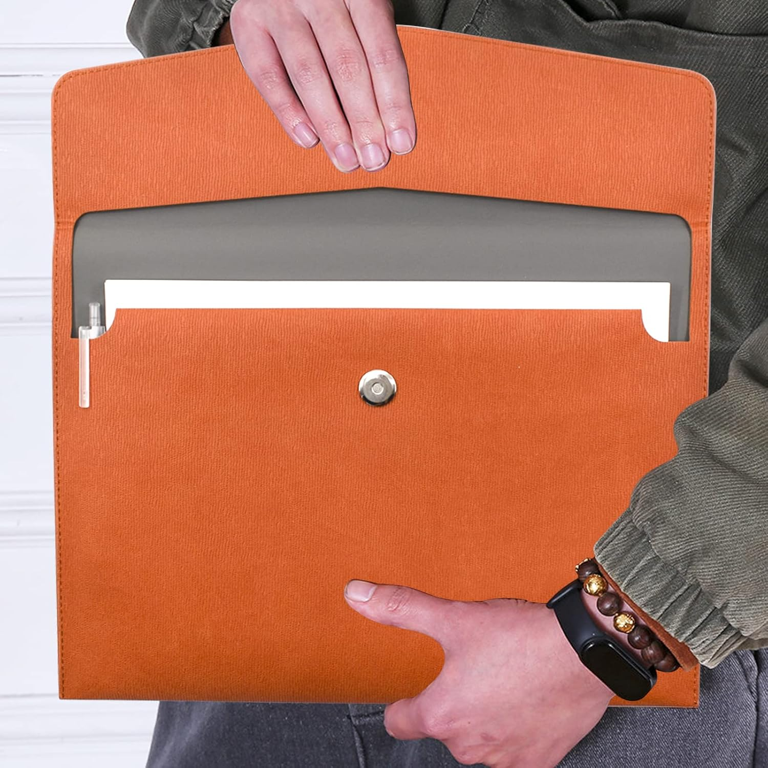 VANRA 1 Piece PU Leather Envelope File Folders A4 Paper Document Filing Envelope Document Organizer Leather Portfolio Folder Holder with Magnetic Closure (Brown) - Brown image number 3