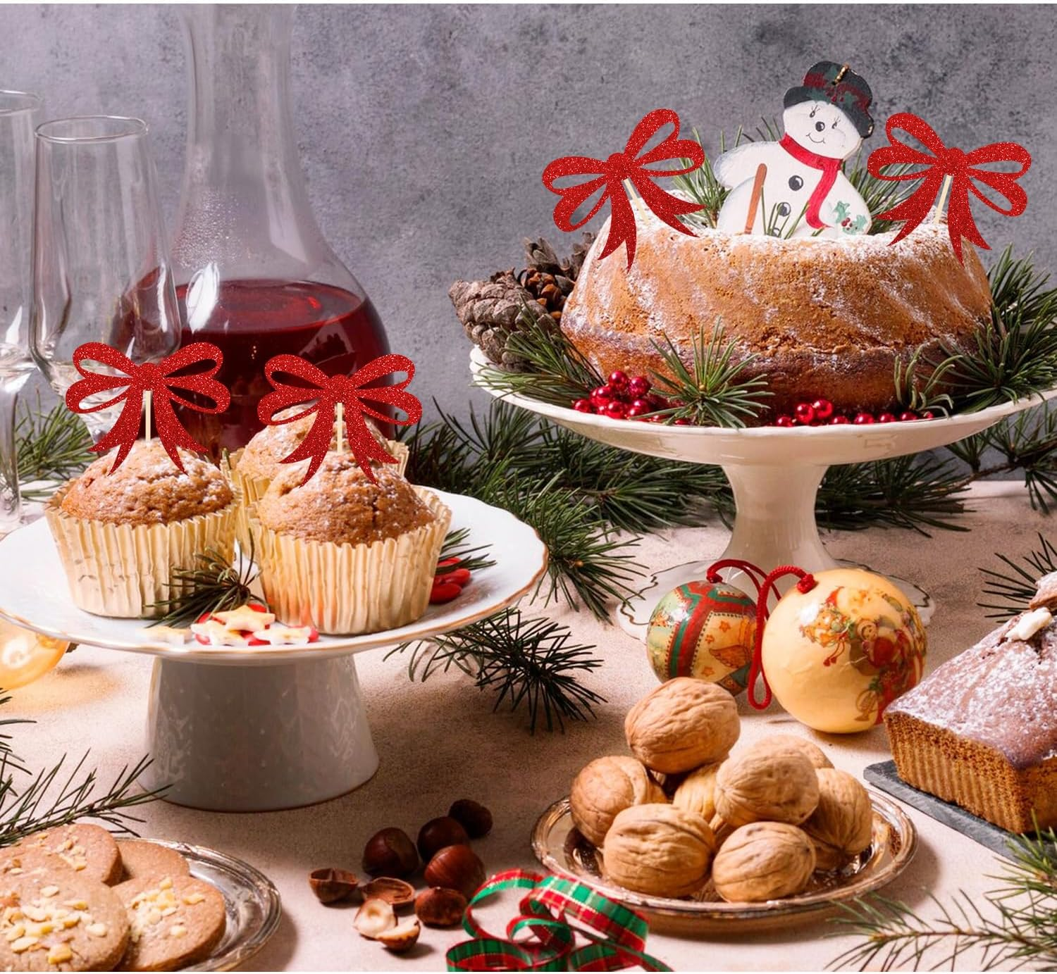 24 PCS Merry Christmas Cupcake Toppers for Christmas Decorations, Christmas Tree Cake Toppers for Christmas Party Supplies (Bow Tie) image number 5