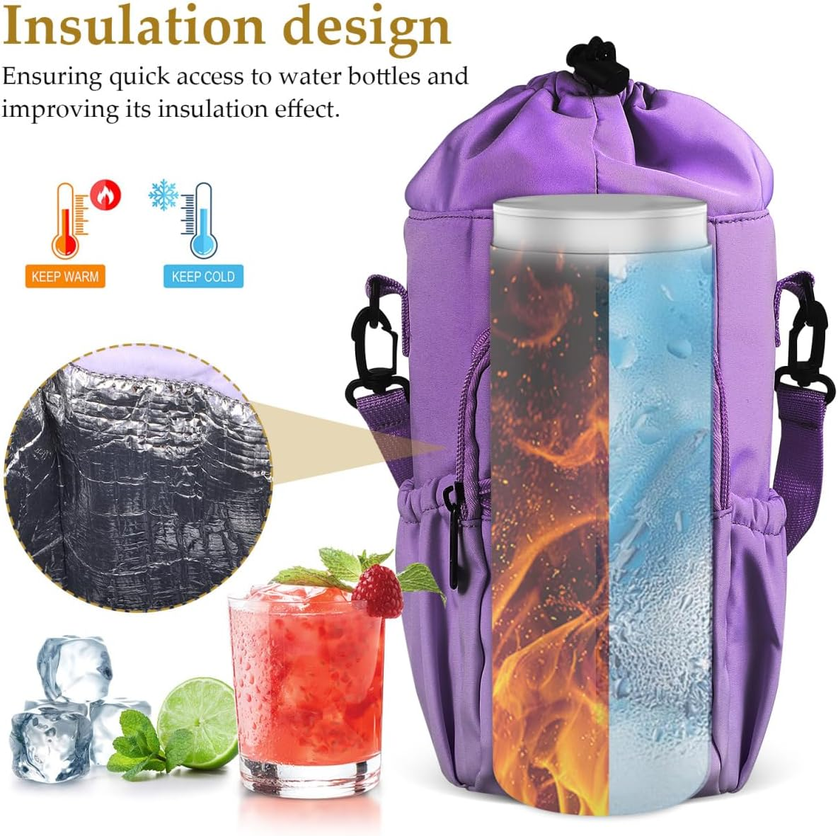 STOBAZA Water Bottle Pouch with Drawstring Closure Versatile Outdoor Carrying Bag for Hiking Camping and Travel with Ample Storage and Double Straps image number 4