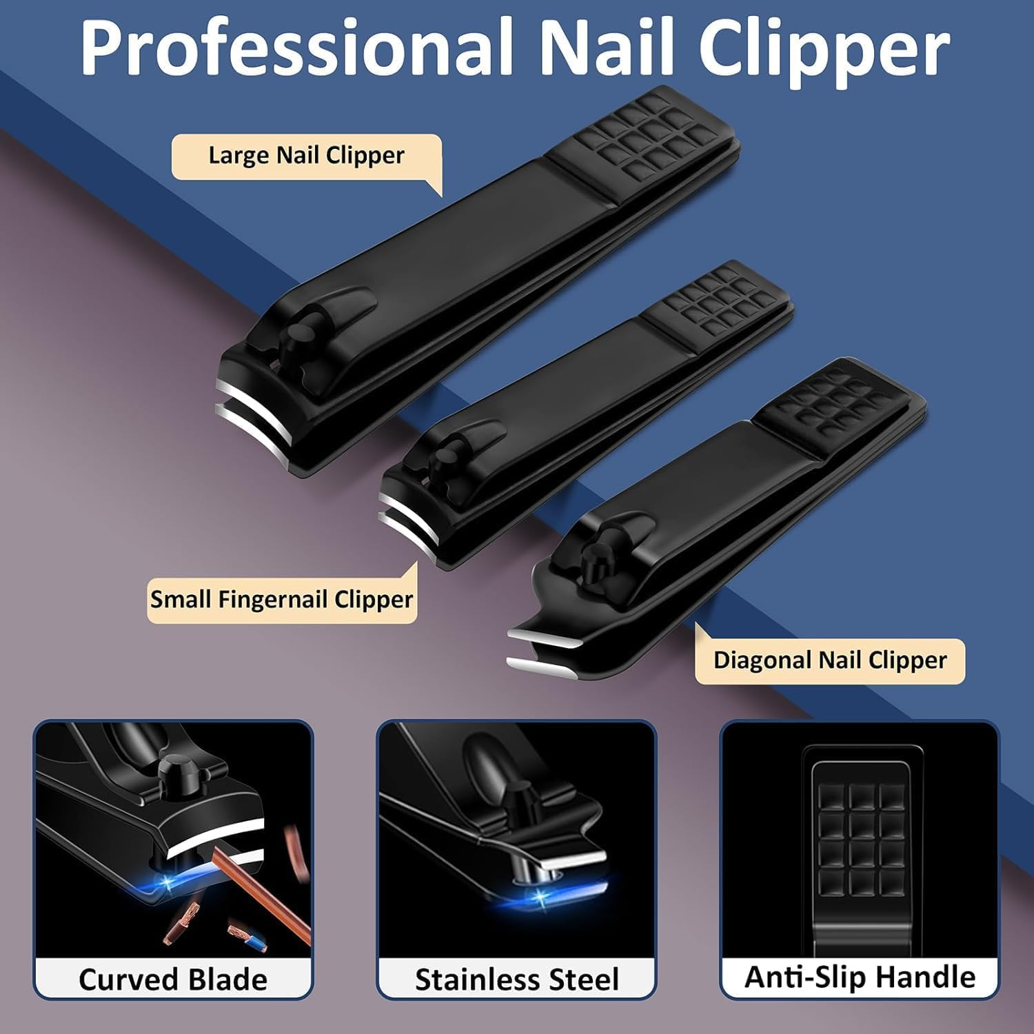 Manicure Set, 10 Pcs Nail Kit, Black Professional Manicure Pedicure Kit, Grooming Kit, Men'S Nail Clipper Sets, Stainless Steel Nail Cutter Tools with Luxurious Travel Leather Case image number 2